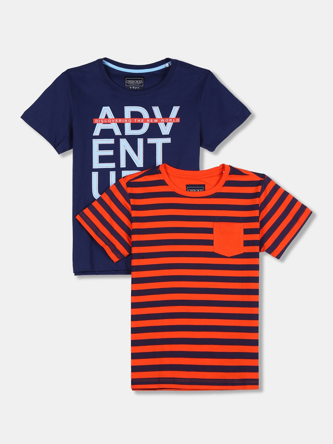 

Cherokee Boys Pack of 2 Navy Blue & Orange Printed T-shirt