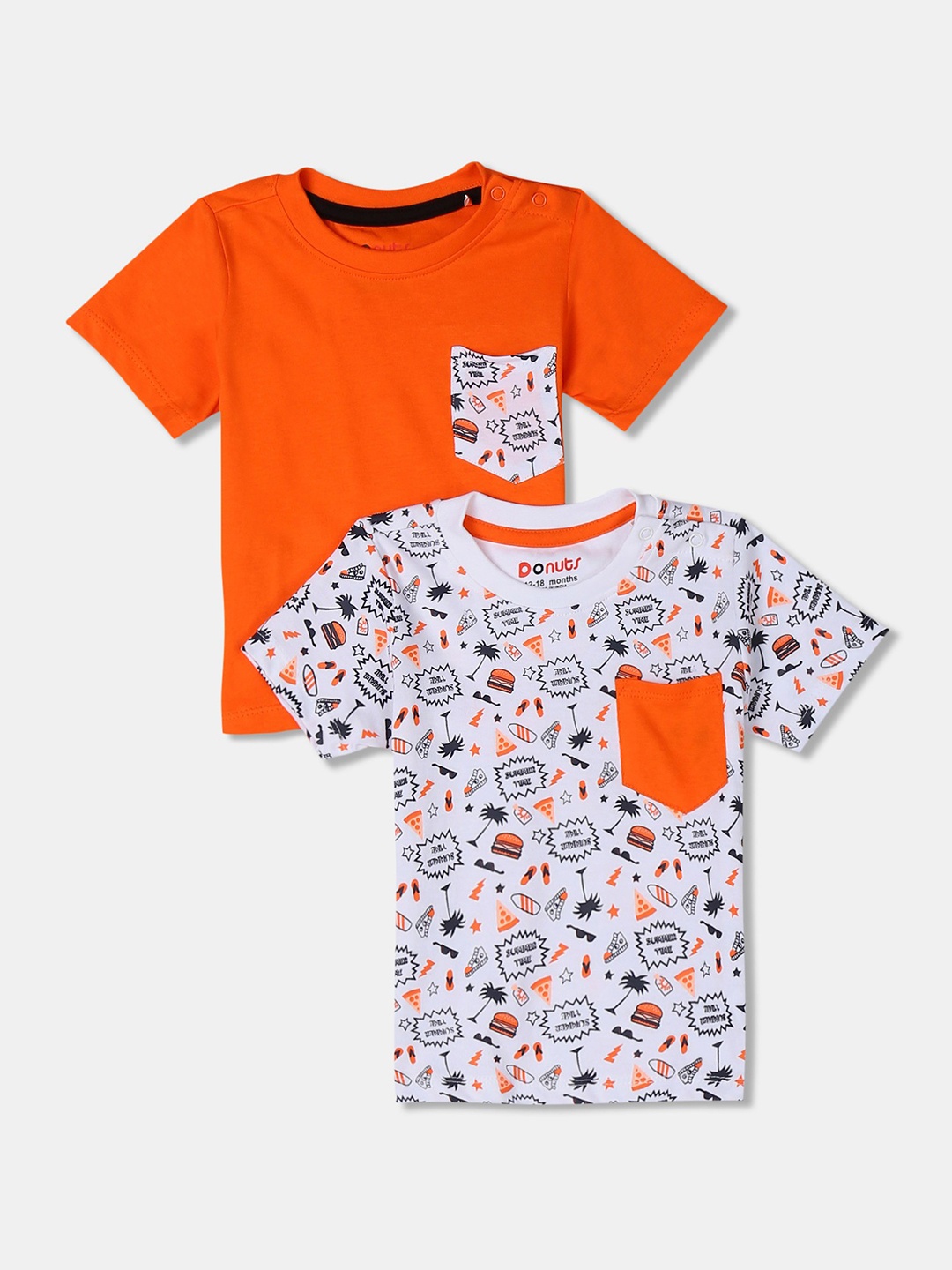 

Donuts Boys Pack of 2 White & Orange Printed T-shirt