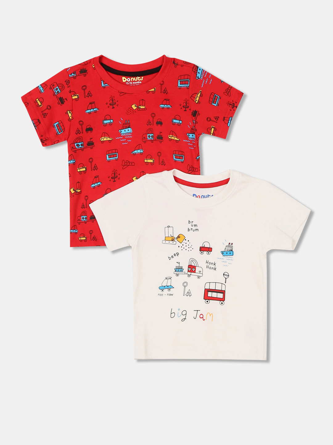 

Donuts Boys Pack Of 2 Red & Off White Printed T-shirt