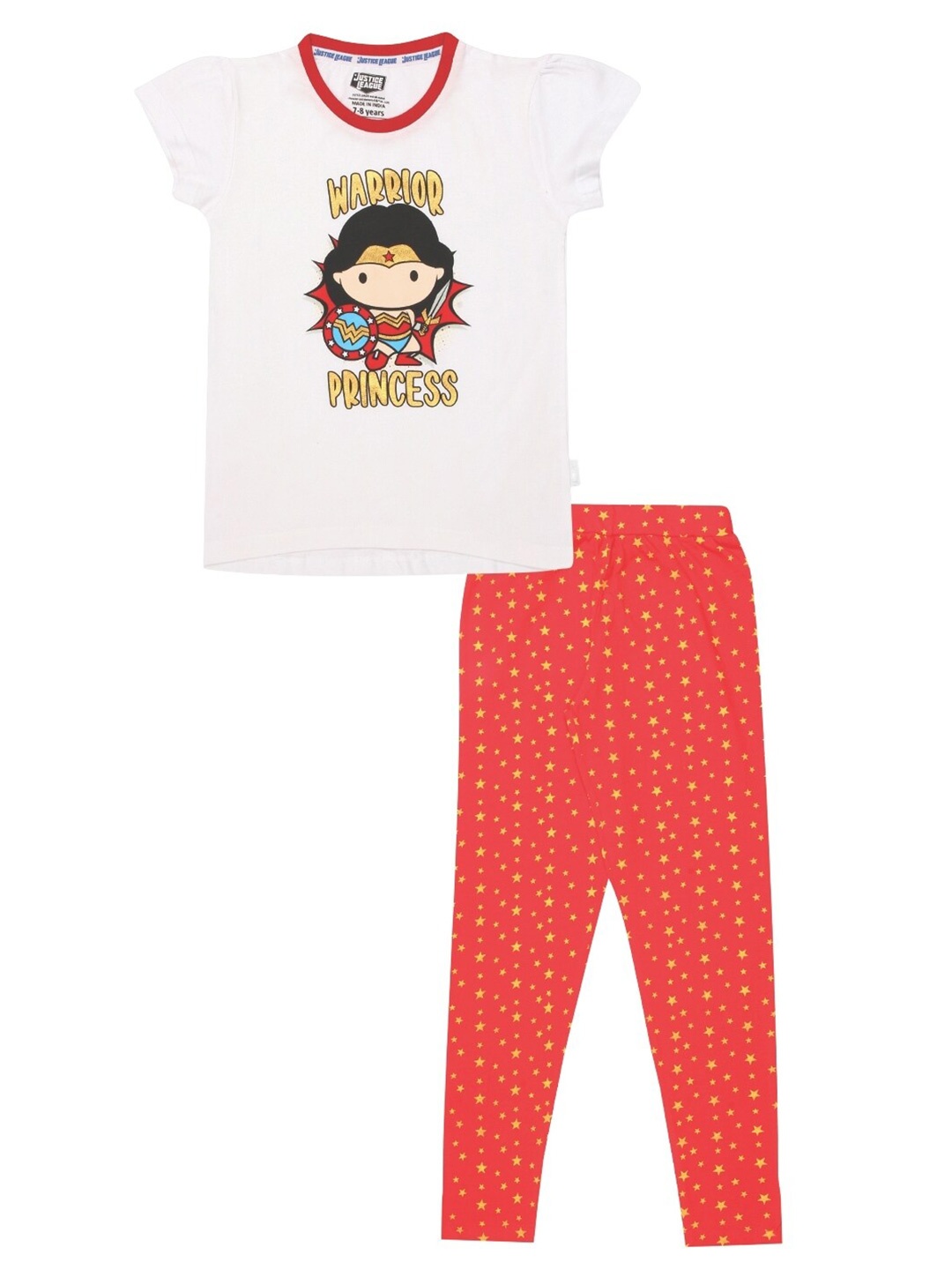 

Nap Chief Girls White & Red Wonder Woman Printed Organic Cotton Night suit