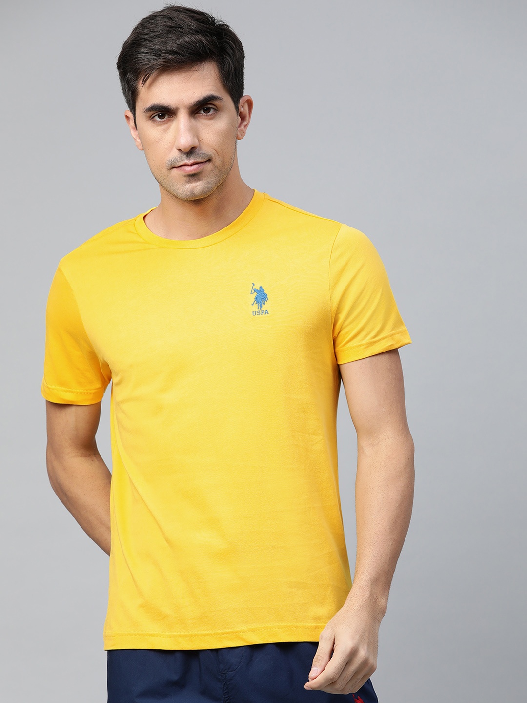 

U.S. Polo Assn. Men Yellow Solid Pure Cotton Lounge T-shirt