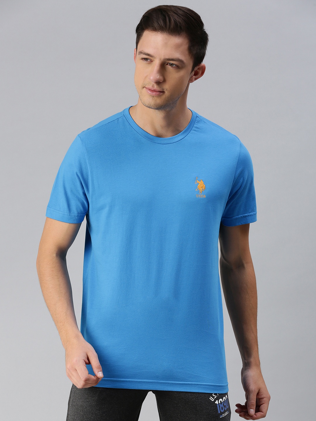 

U.S. Polo Assn. Men Blue Solid Pure Cotton Round Neck Lounge T-shirt