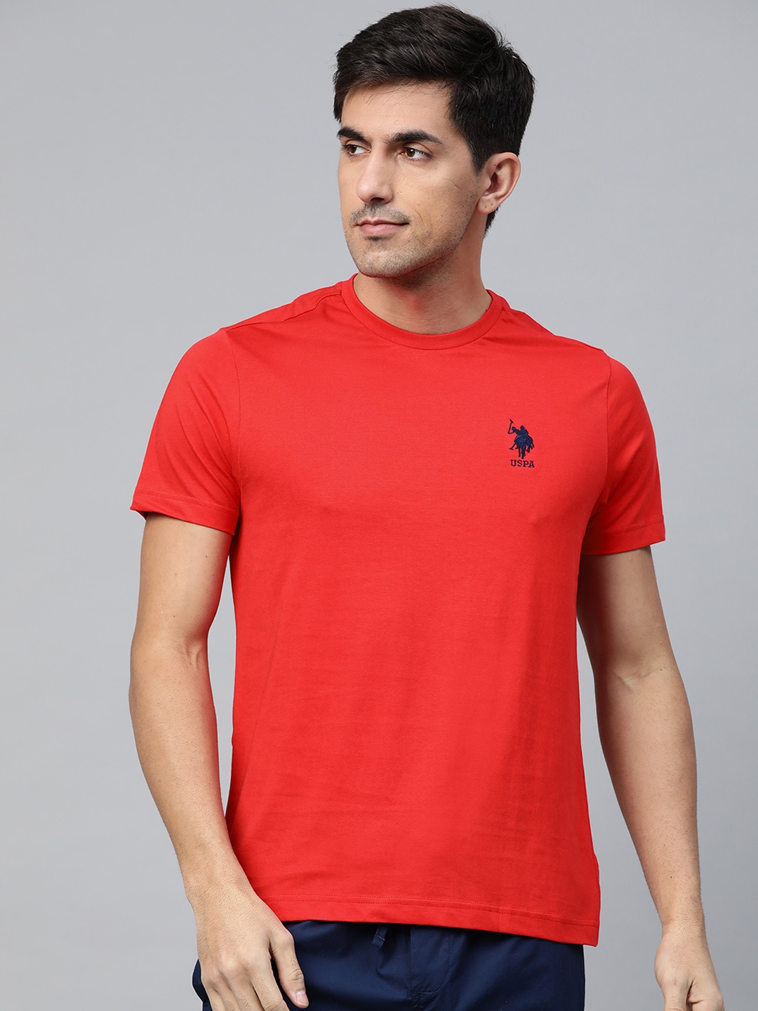 

U.S. Polo Assn. Men Red Solid Pure Cotton Lounge T-shirt