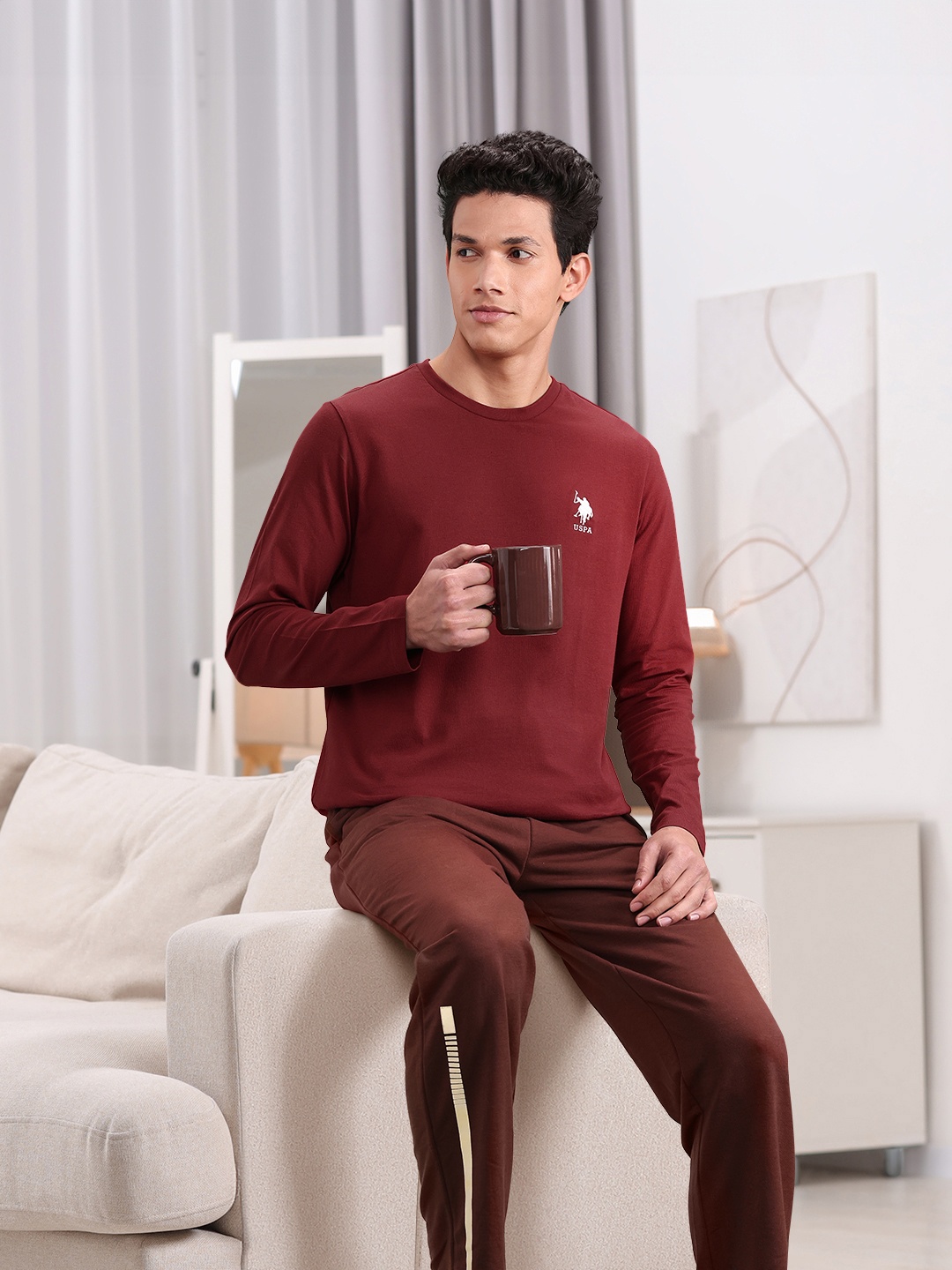 

U.S. Polo Assn. Men Maroon Solid Lounge T-Shirt