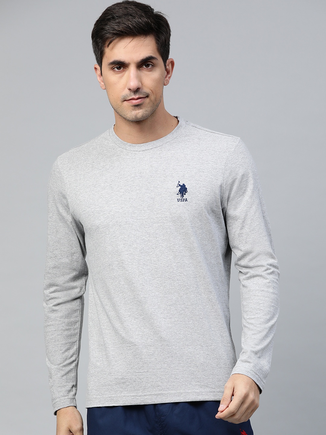 

U.S. Polo Assn. Men Grey Melange Solid Pure Cotton Lounge T-shirt