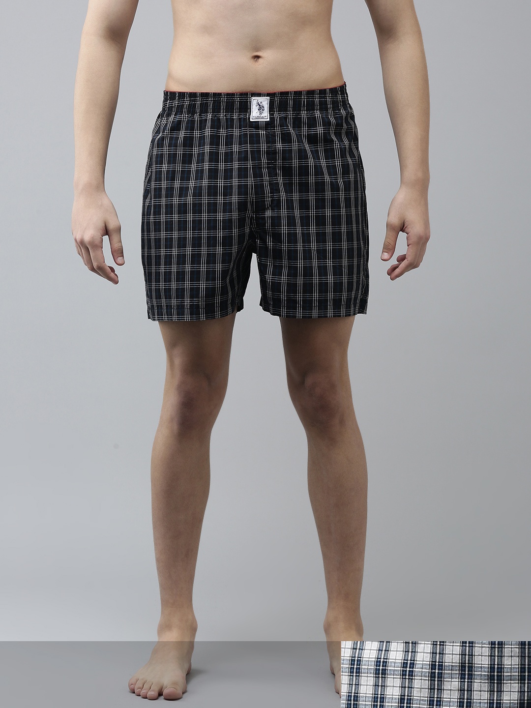 

U.S. Polo Assn. Men Pack of 2 Checked Pure Cotton Boxers, Black