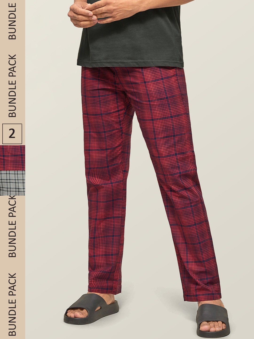 

XYXX Men Pack Of 2 Checked Lounge Pants, Grey