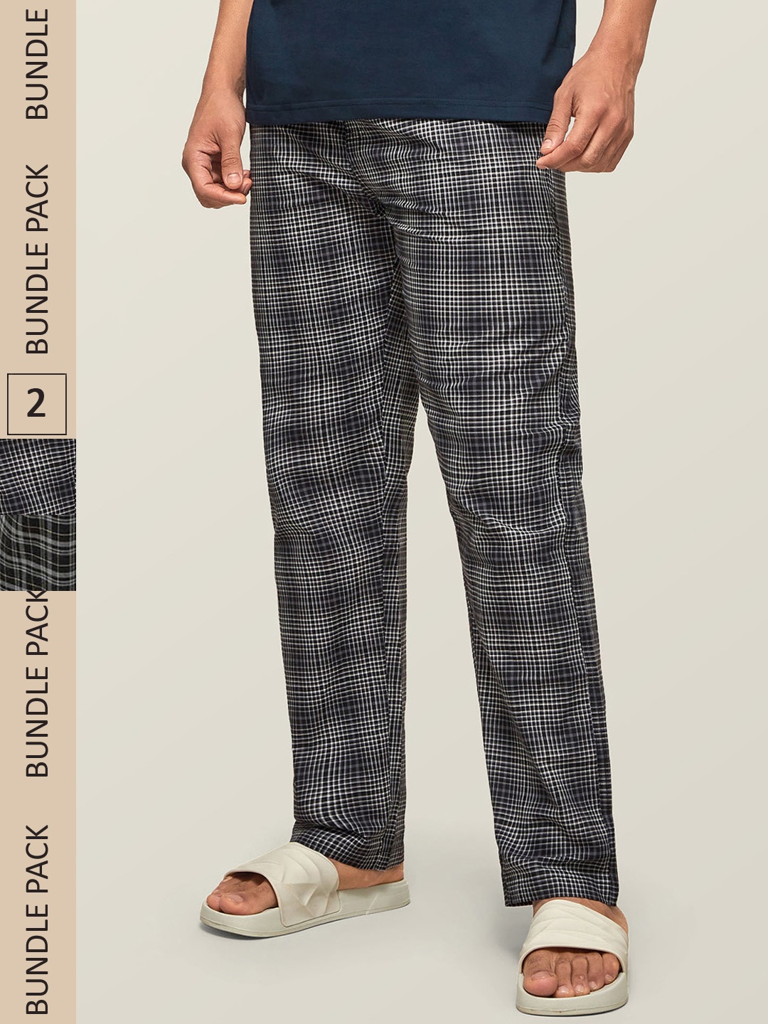 

XYXX Men Pack Of 2 Black & White Checked Antimicrobial Lounge Pants