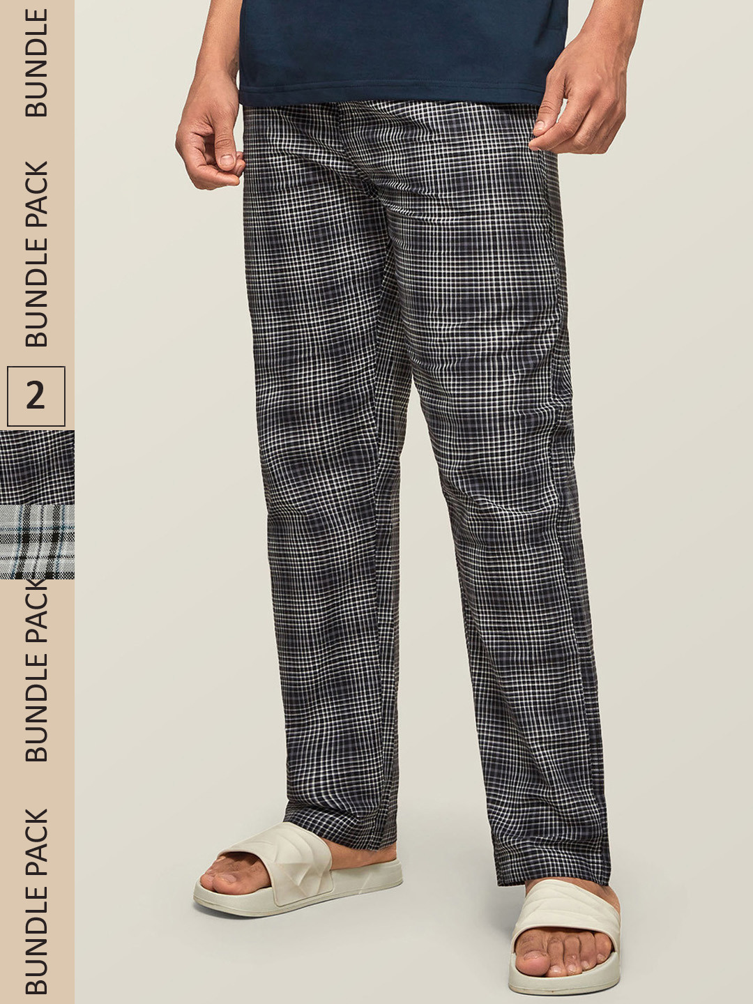

XYXX Men Pack Of 2 Checked Lounge Pants, Grey