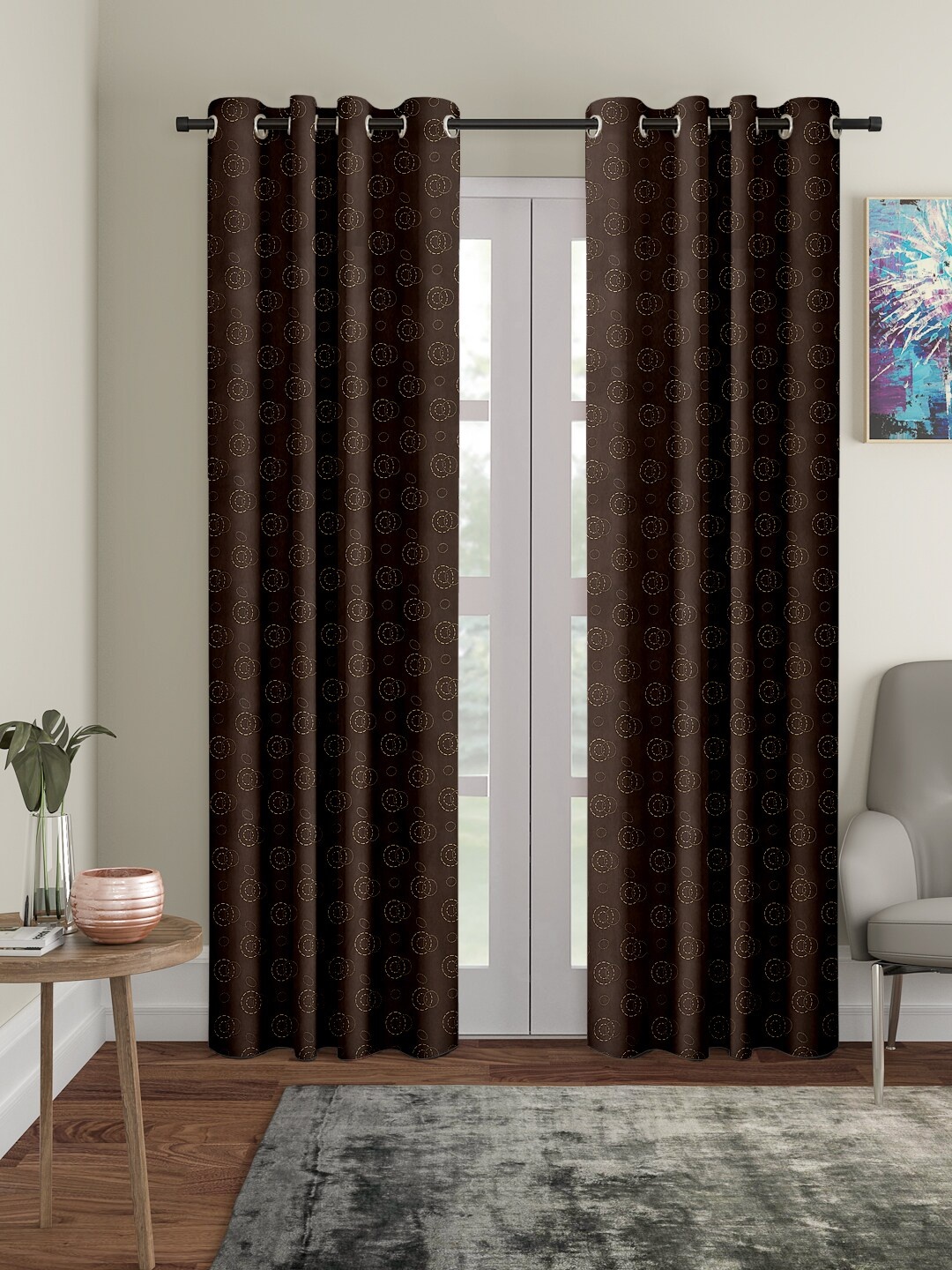 

Cortina Brown & Gold-Toned Set of 2 Sheer Door Curtains