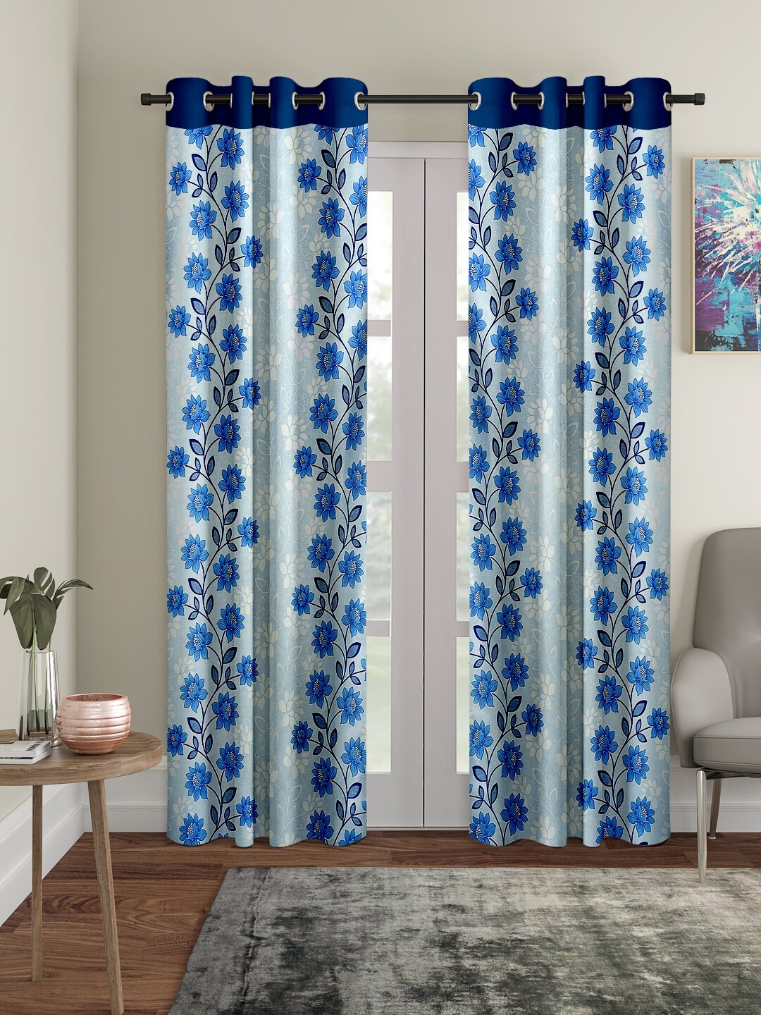 

Cortina Blue & White Printed Set of 2 Door Curtains