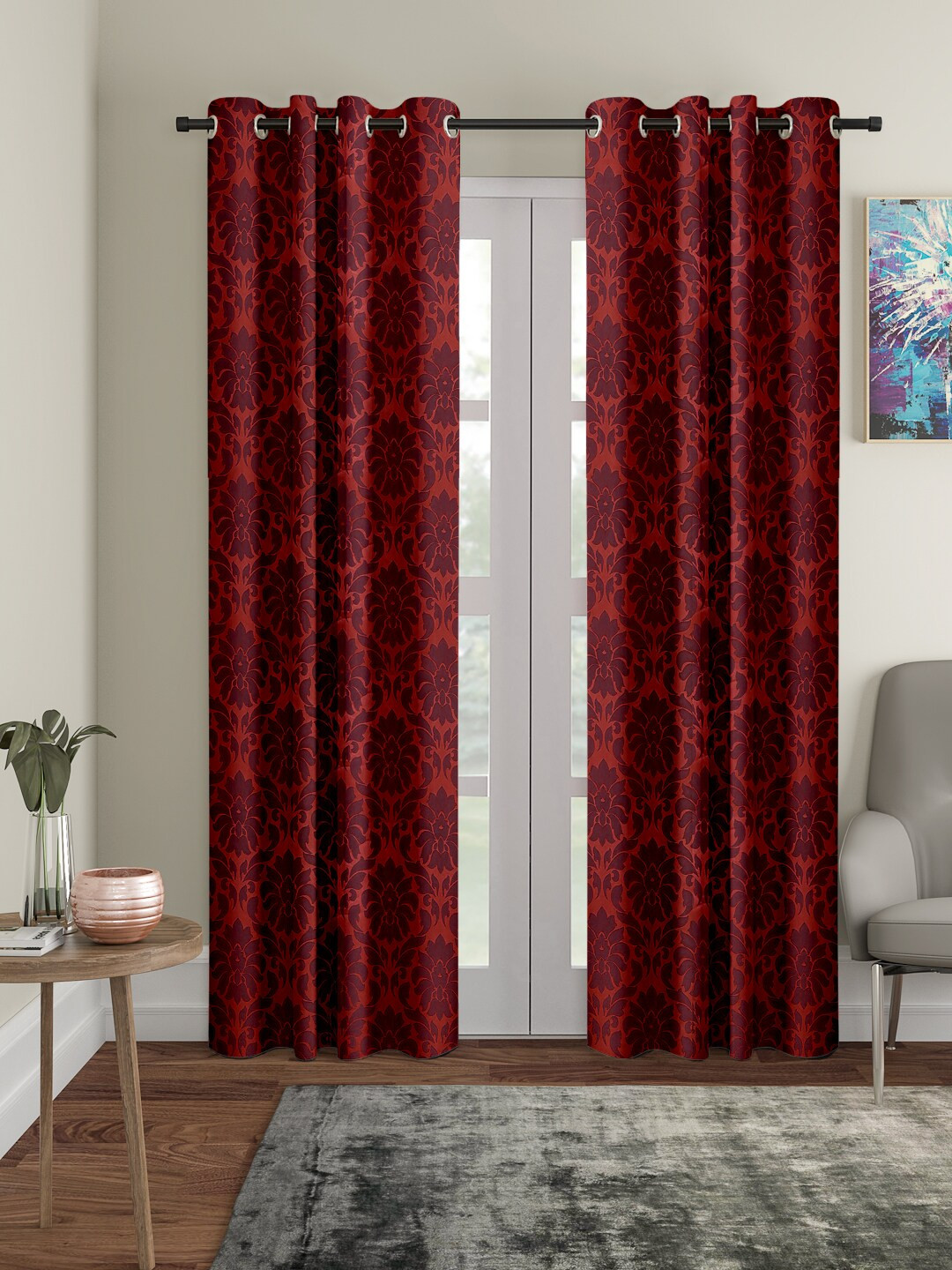 

Cortina Maroon Set of 2 Ethnic Motifs Long Door Curtains