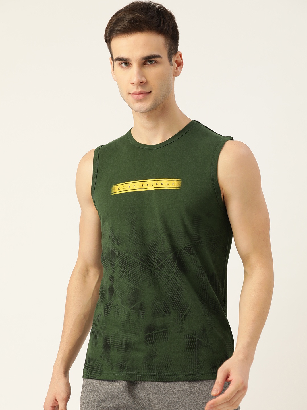 

Sweet Dreams Men Olive Green Printed Round Neck T-shirt