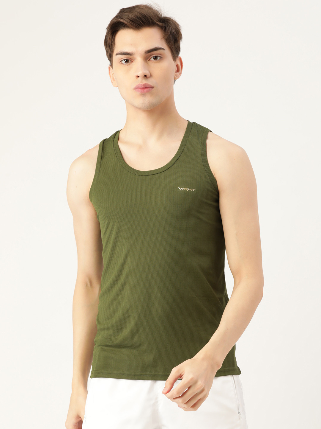 

Sweet Dreams Men Olive Green Self Checked Athleisure T-shirt