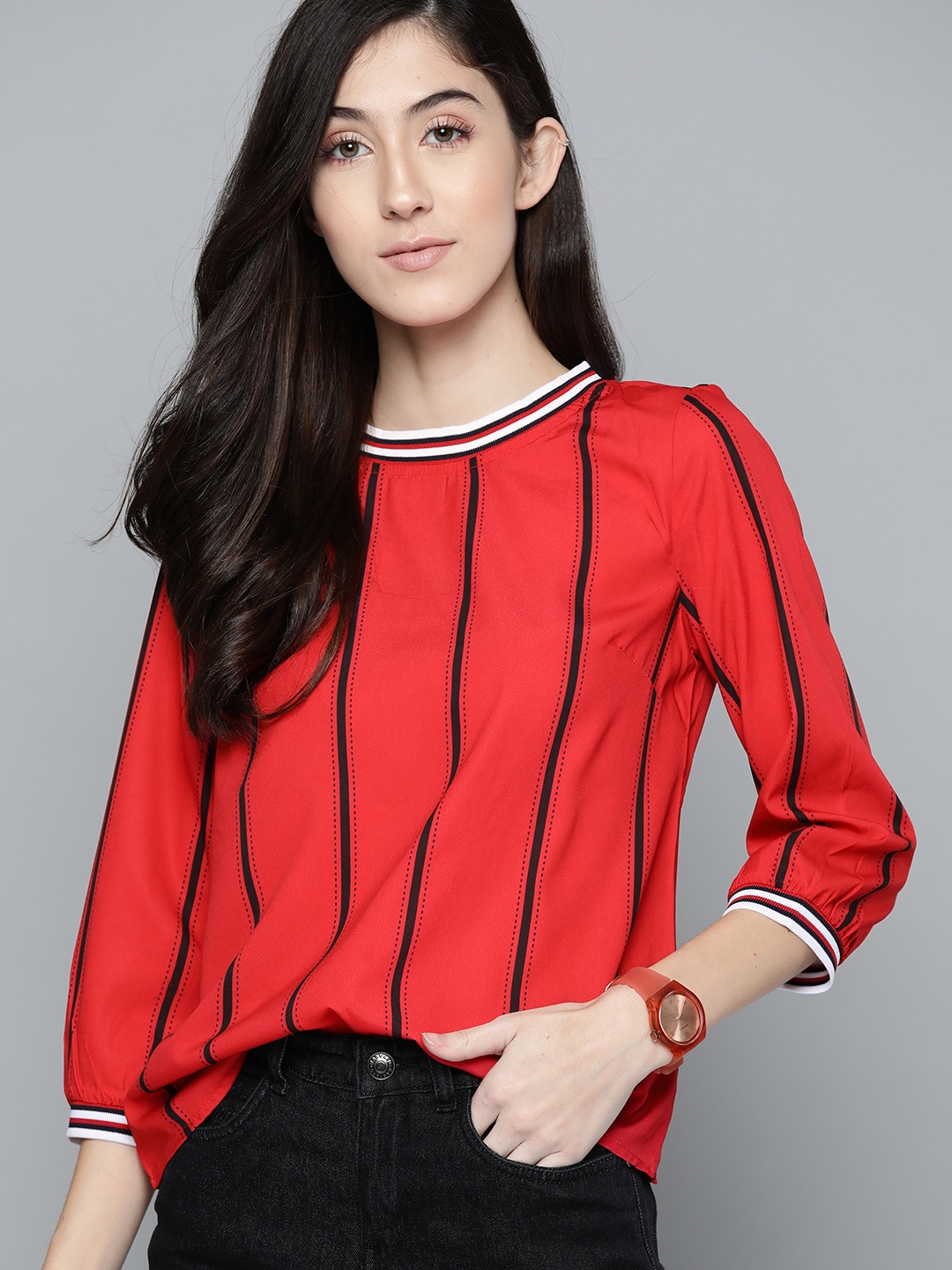 

Harvard Red & Black Striped Regular Top