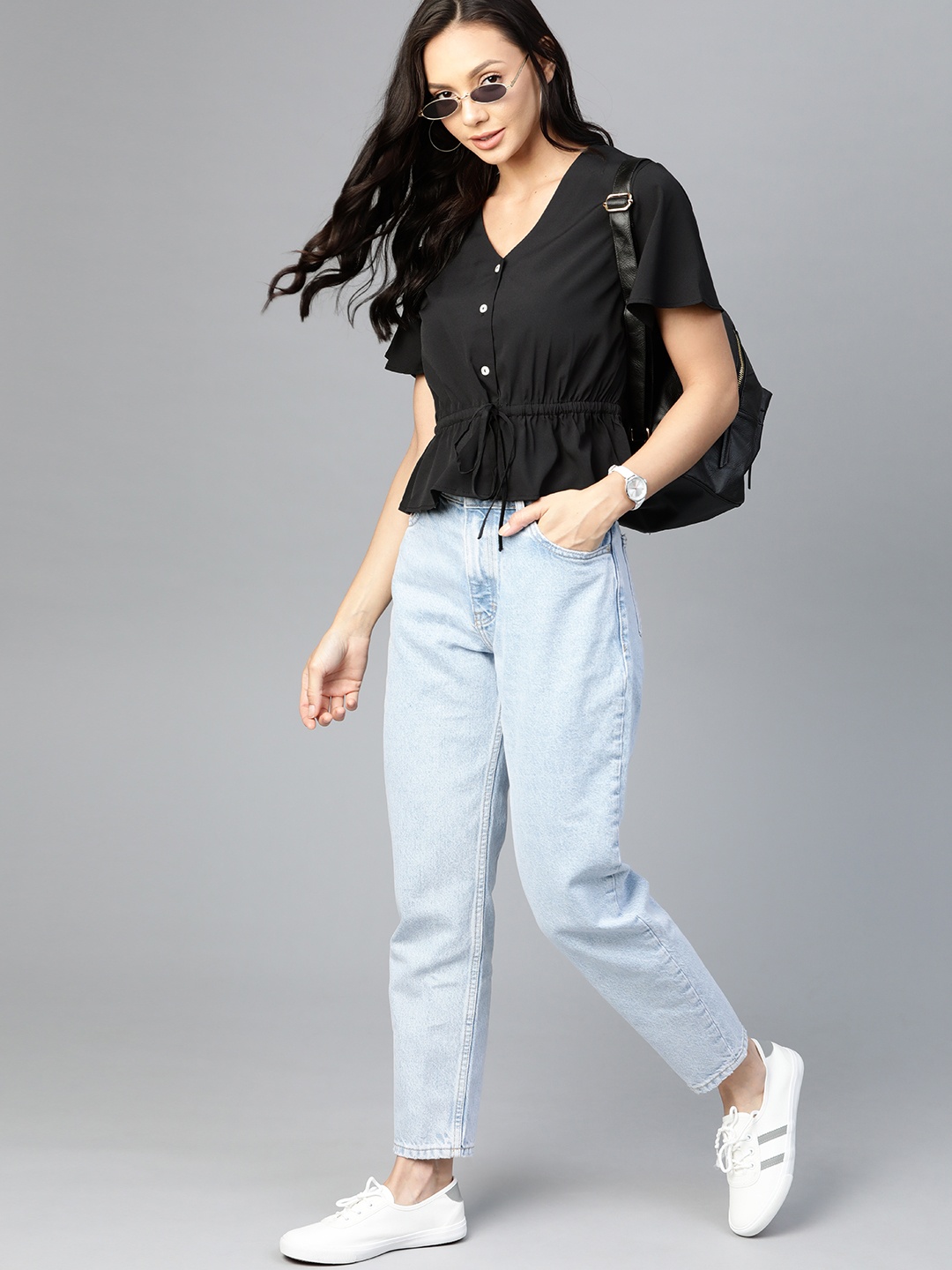 

Harvard Women Black Solid A-Line Top