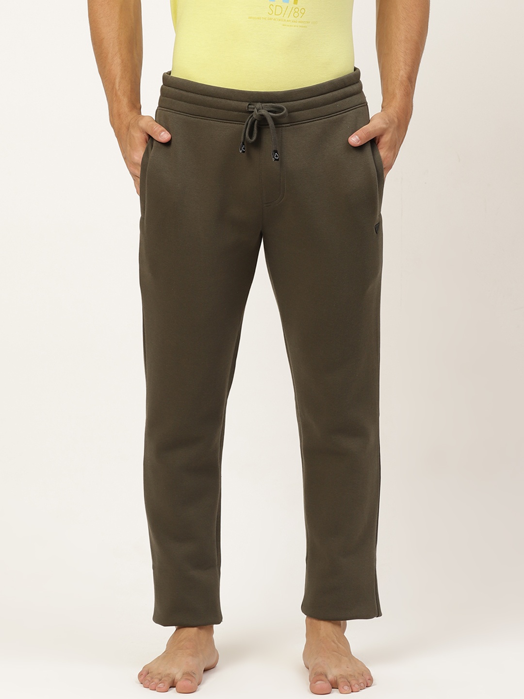 

Sweet Dreams Men Olive Green Solid Athleisure Cotton Lounge Pants