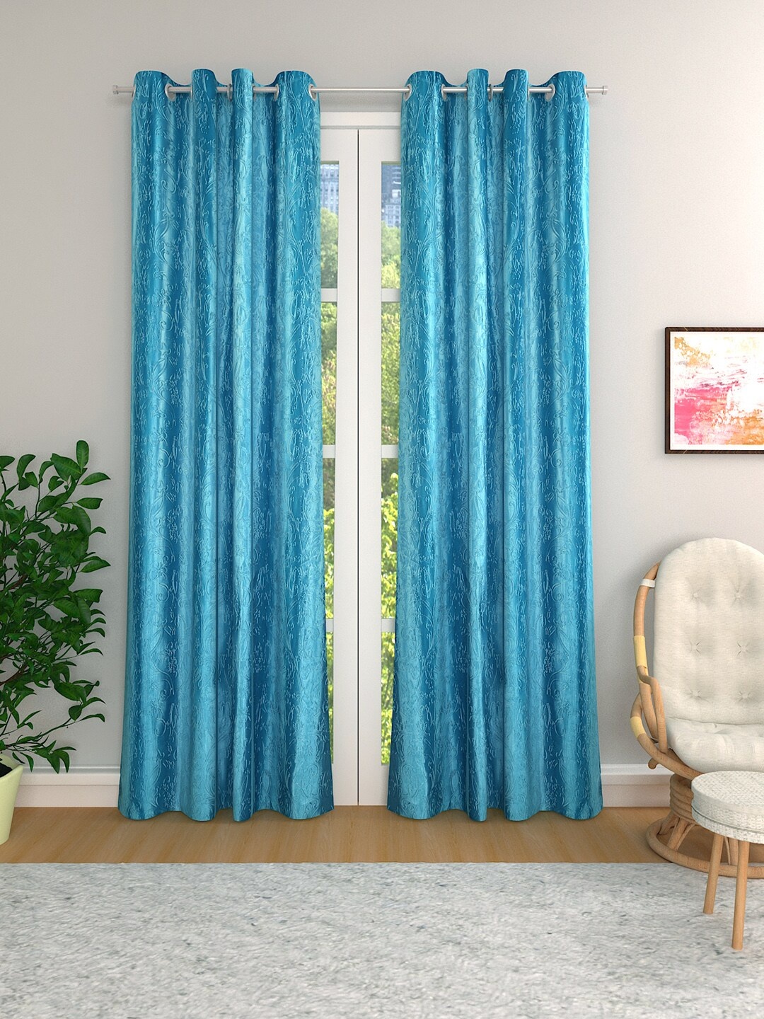 

ROMEE Turquoise Blue Set of 2 Room Darkening Curtains