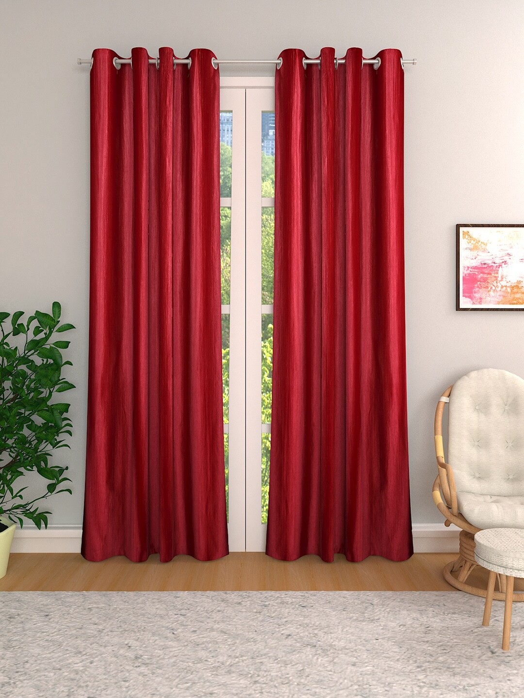 

ROMEE Red Set of 2 Room Darkening Long Door Curtains