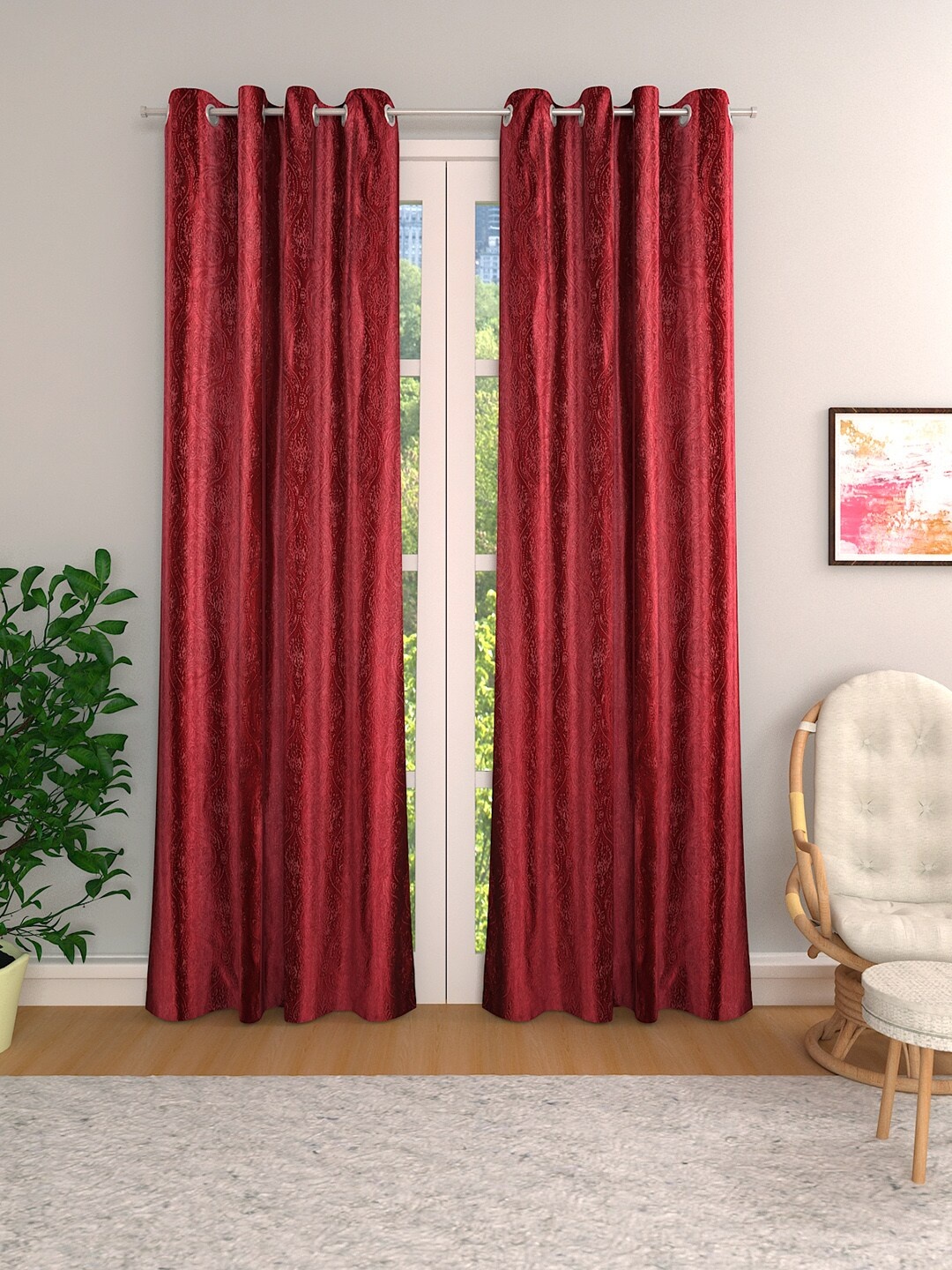 

ROMEE Maroon Set of 2 Room Darkening Long Door Curtains