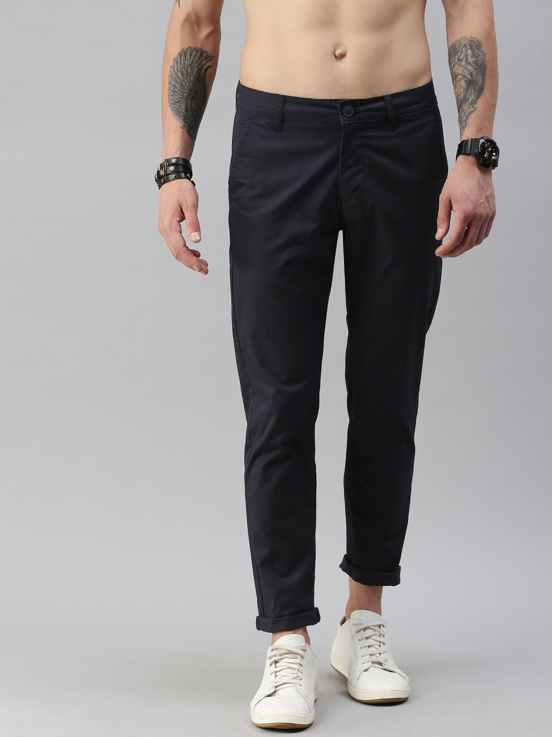 

Harvard Men Navy Blue Slim Fit Solid Regular Trousers