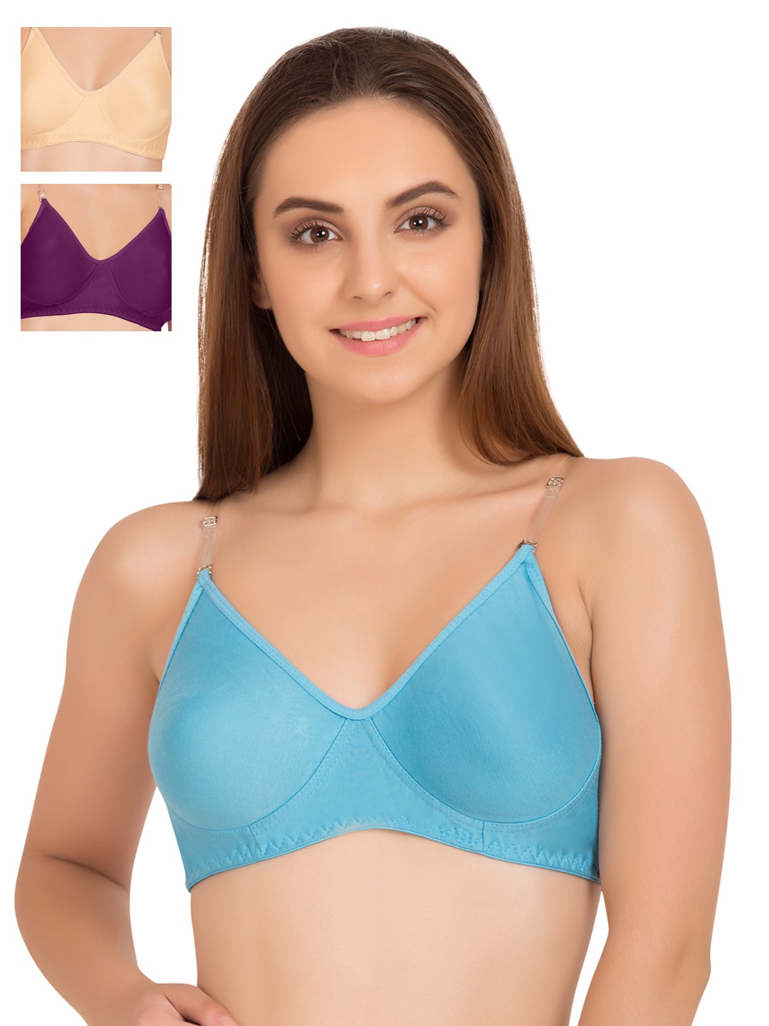 

Tweens Pack of 3 Full-Coverage T-shirt Bras 266, Turquoise blue