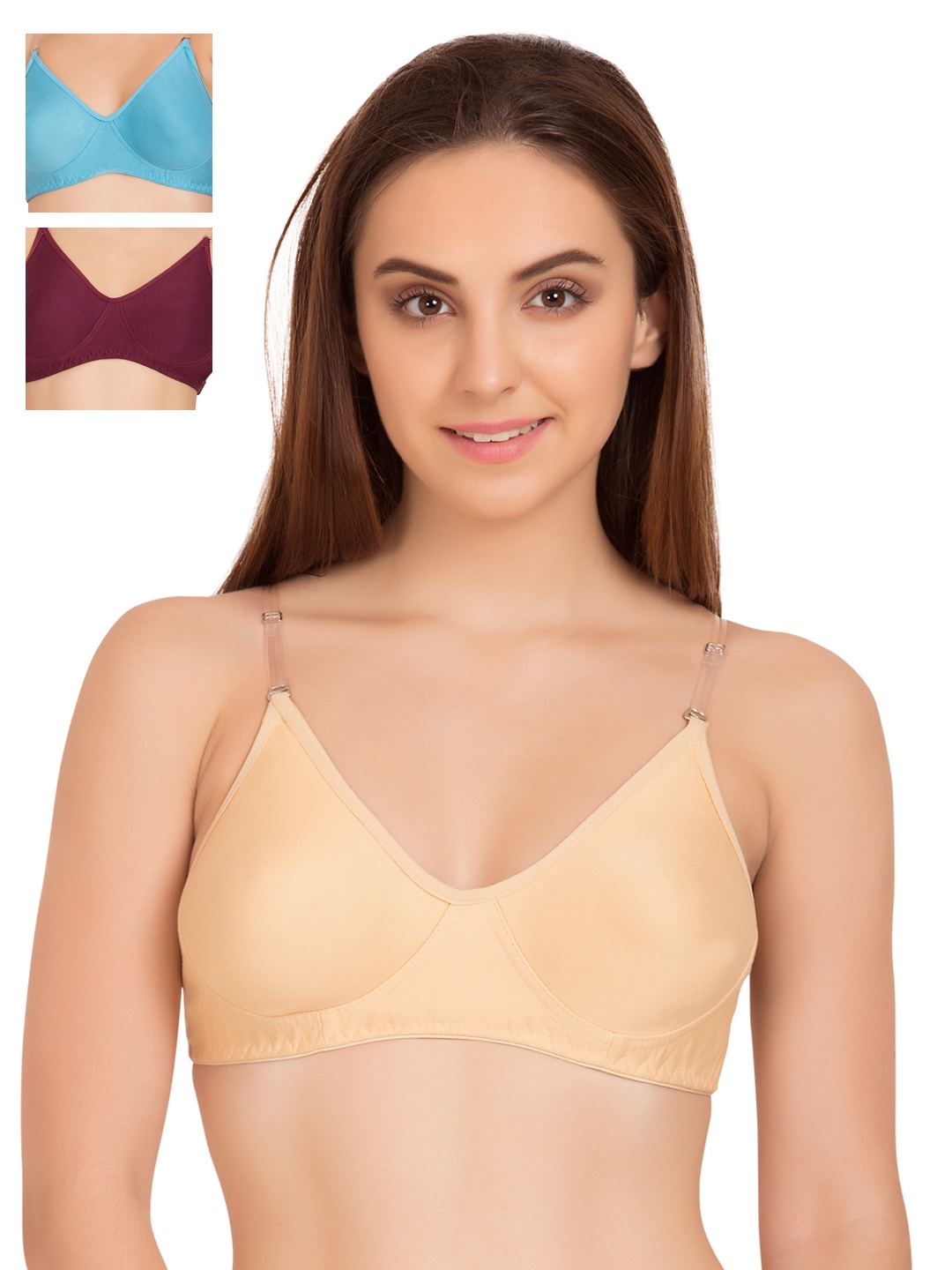 

Tweens Pack of 3 Full-Coverage T-shirt Bras 266, Turquoise blue