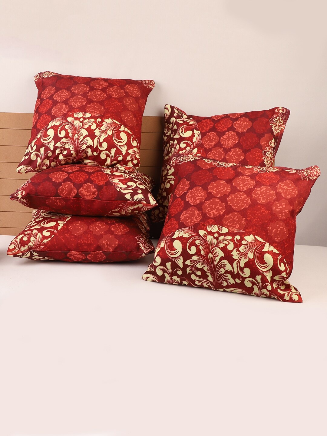 

STITCHNEST Multicoloured Set of 5 Ethnic Motifs Square Cushion Covers, Multi