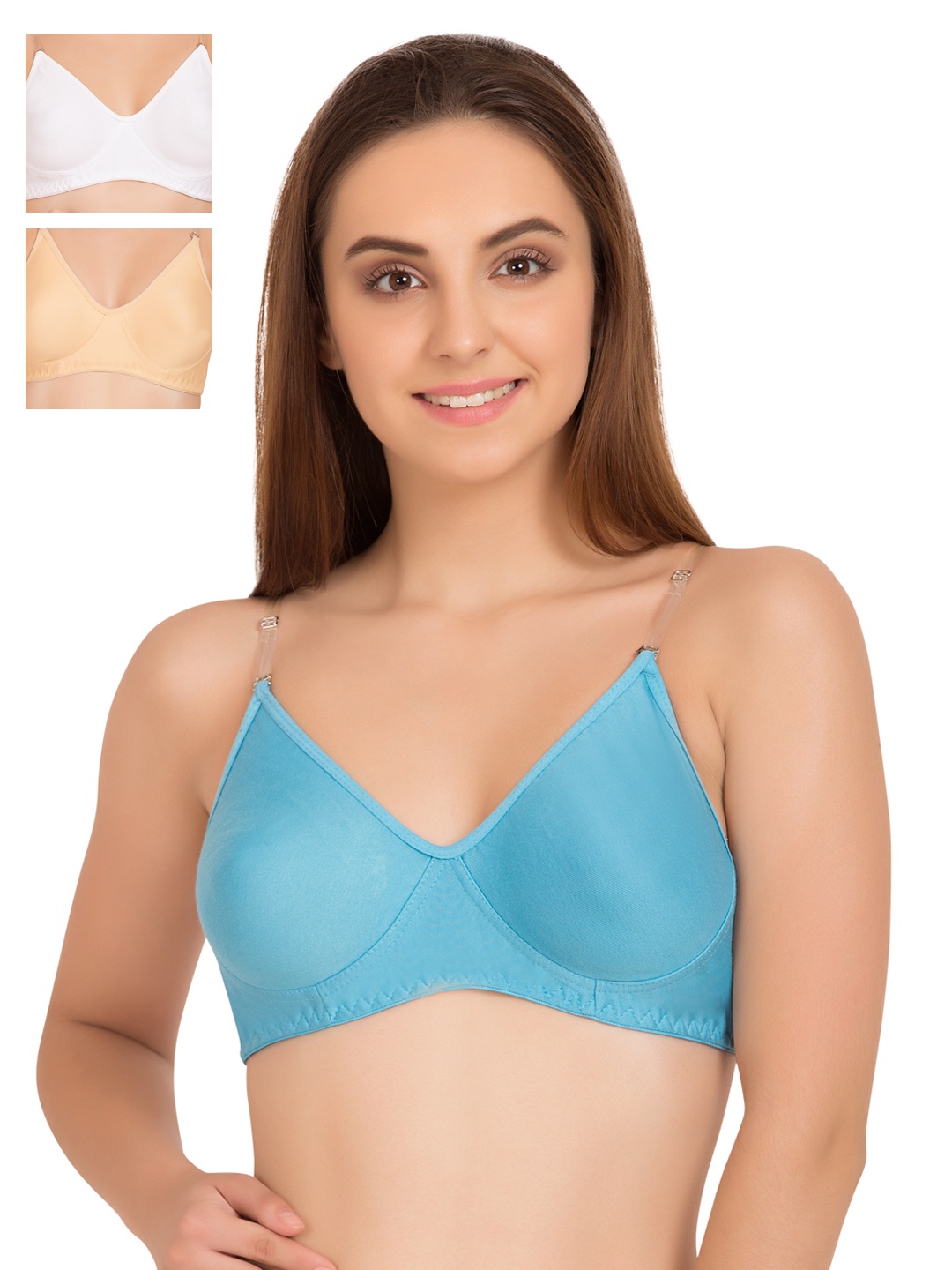 

Tweens Pack of 3 Full-Coverage T-shirt Bras 266, Turquoise blue