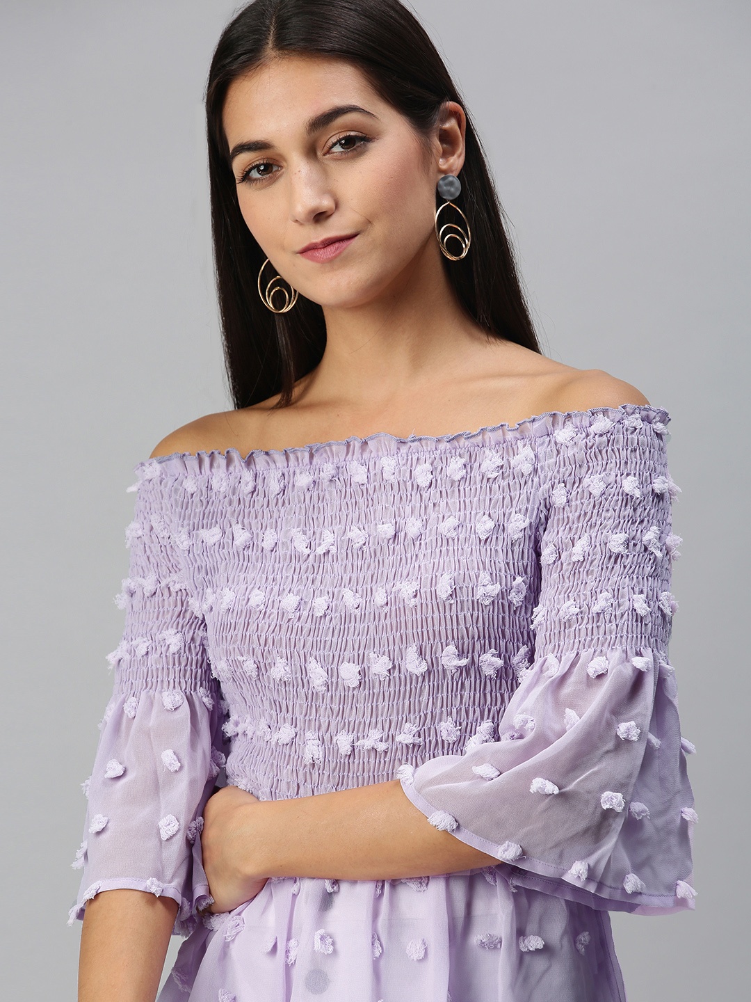 

KASSUALLY Serene Lavender Solid Smocked Top