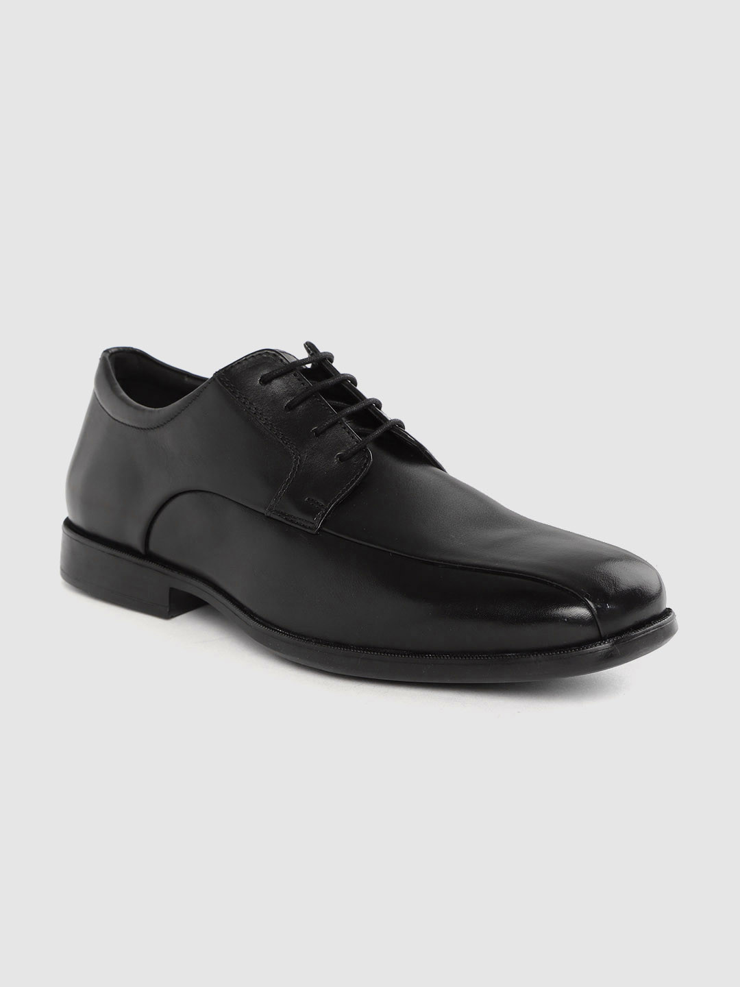 

Geox Men Black Solid Leather Formal Derbys