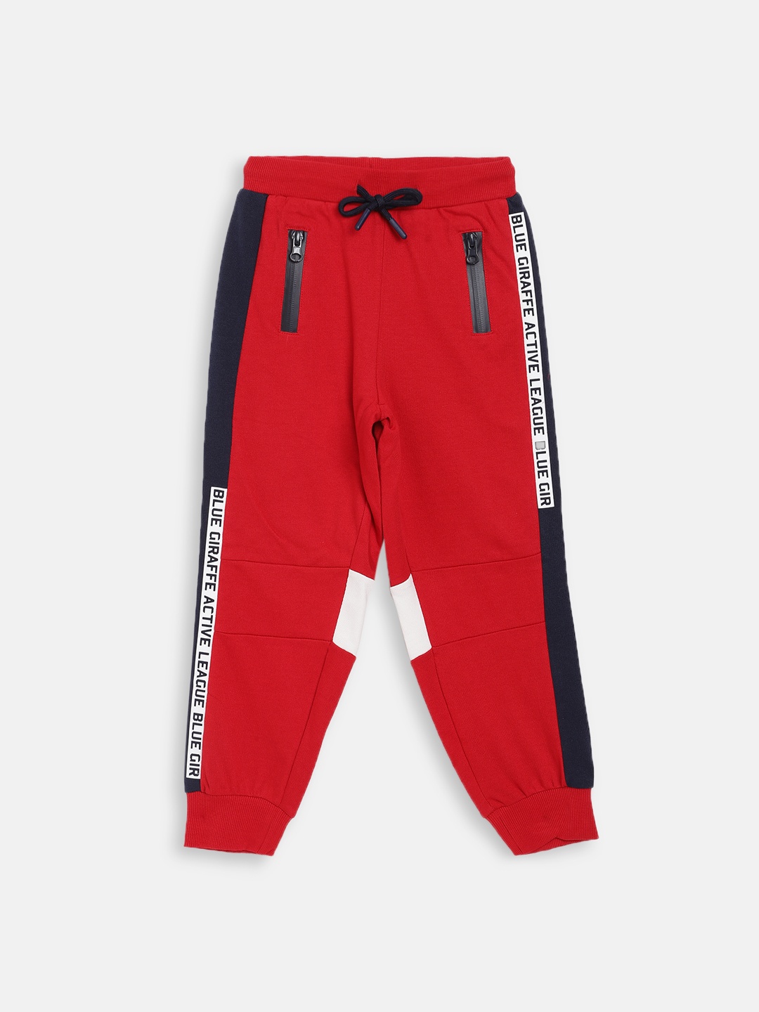 

Blue Giraffe Boys Red & Navy Blue Colourblocked Straight-Fit Joggers