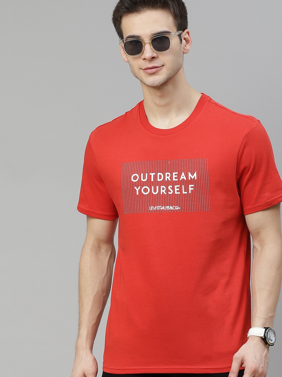 

Levis Men Red Typography Printed Cotton T-shirt