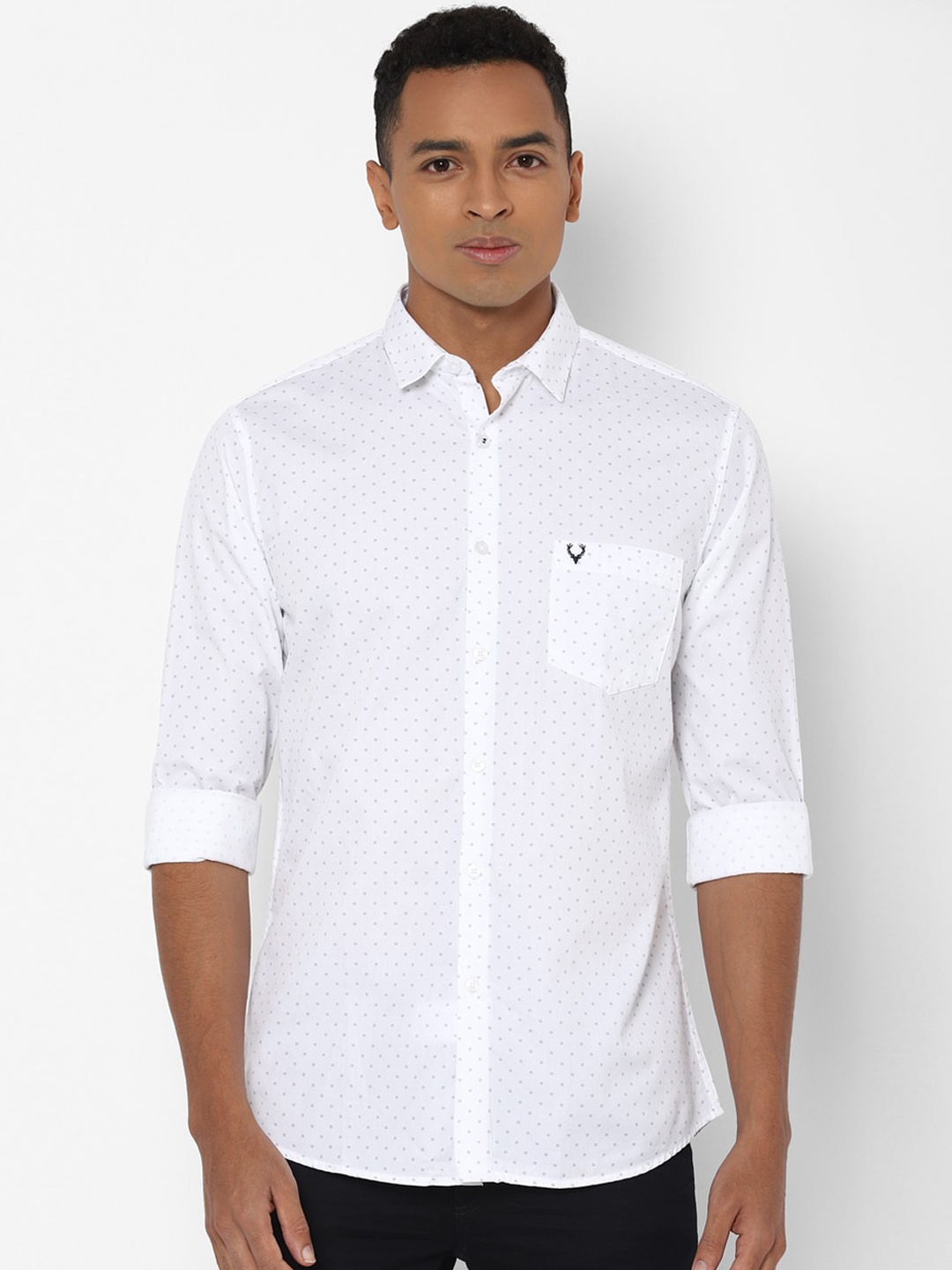 

Allen Solly Men White & Blue Pure Cotton Slim Fit Micro Ditsy Print Casual Shirt