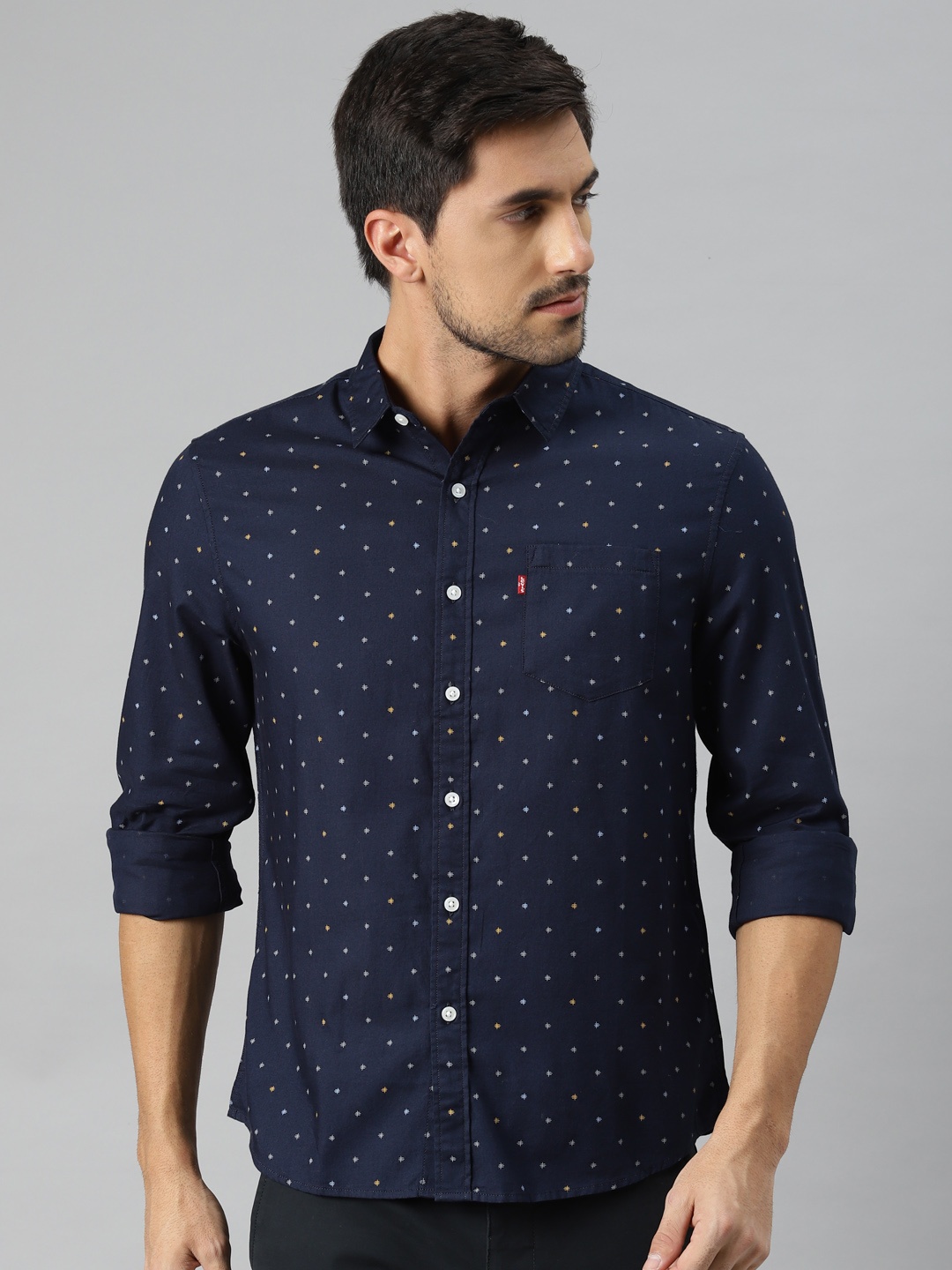 

Levis Men Navy Blue & Yellow Pure Cotton Slim Fit Ditsy Print Casual Shirt