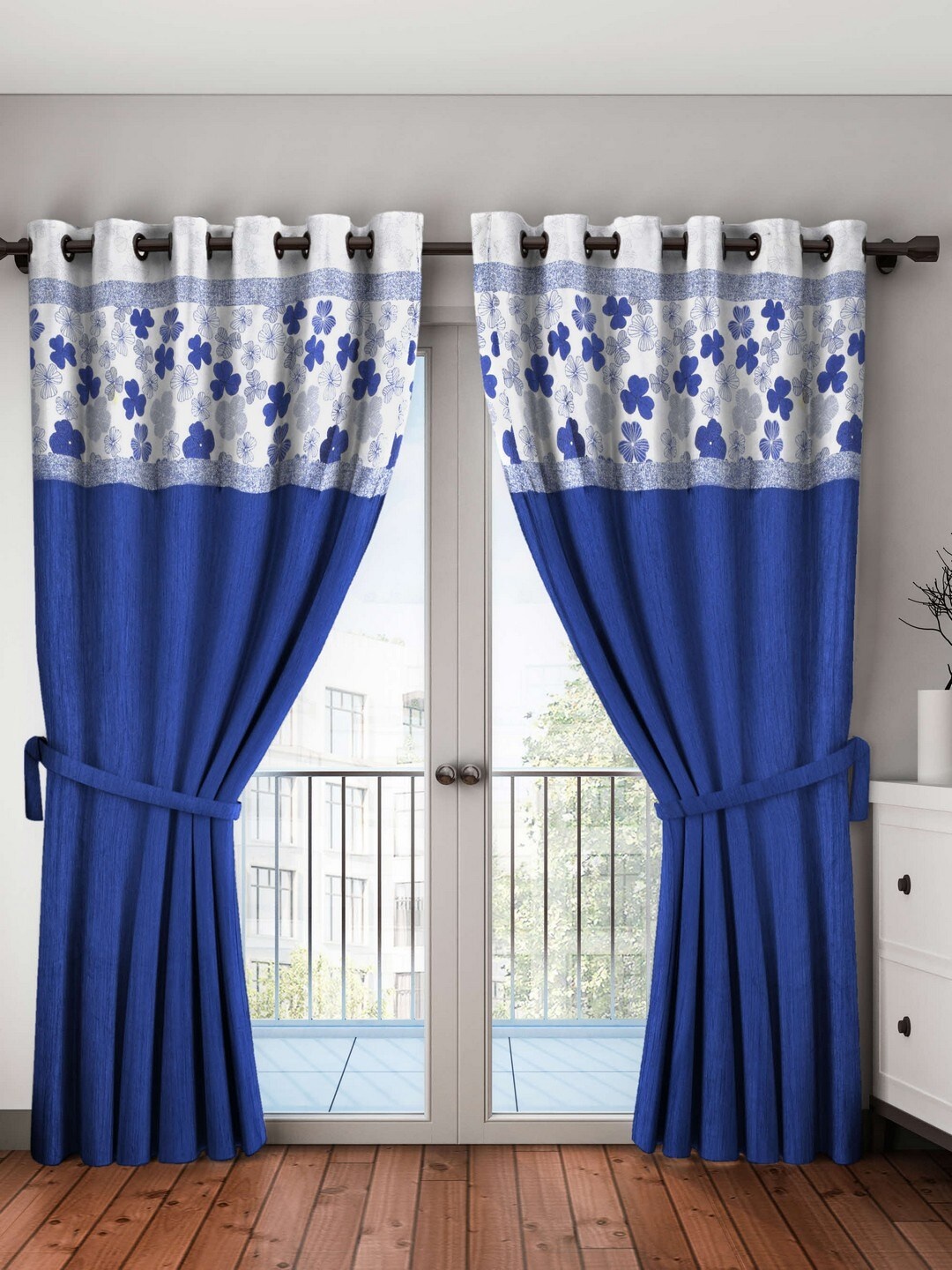 

BIANCA Set of 2 Blue & White Black Out Curtains