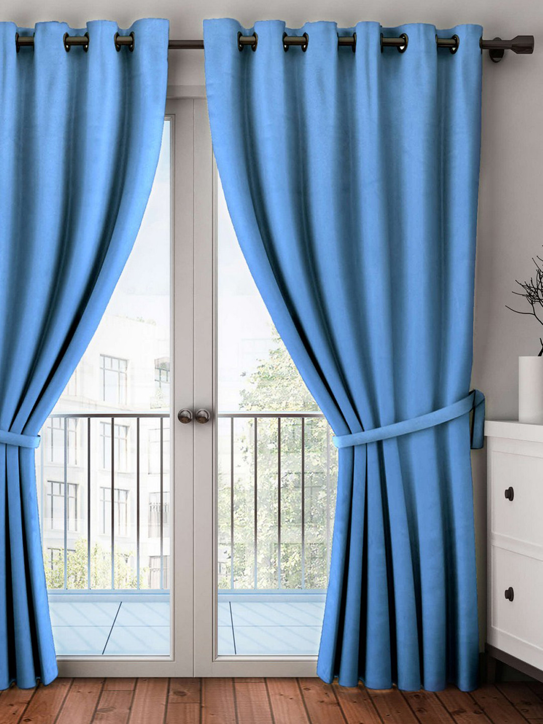 

BIANCA Blue Single Black Out Long Door Curtain