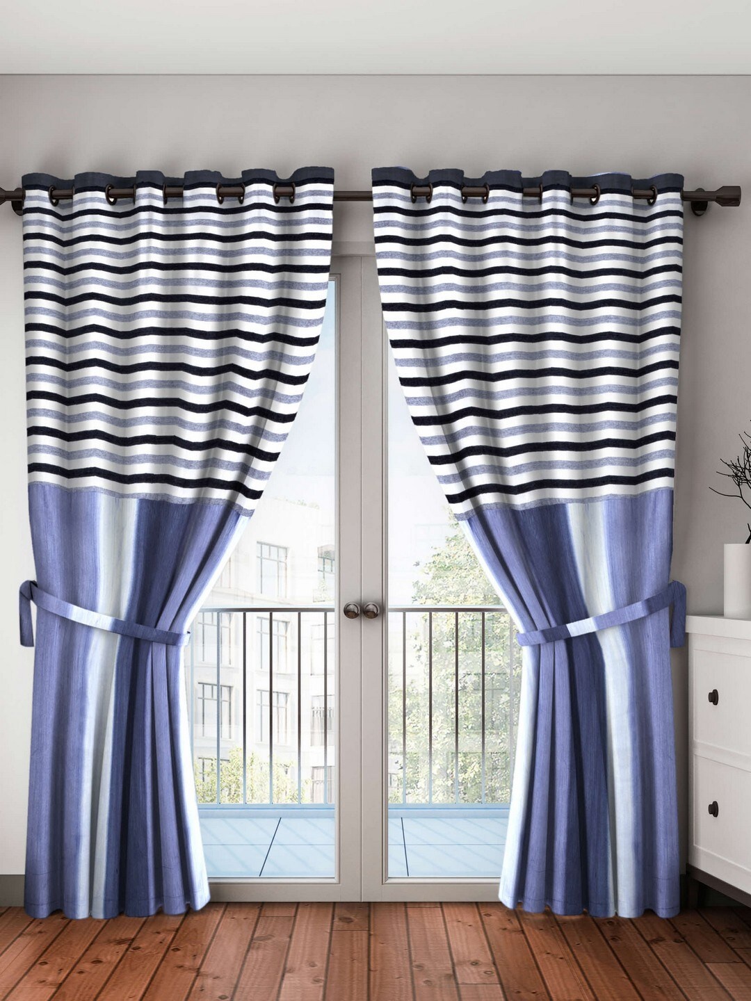 

BIANCA Blue & Black Single Black Out Curtain