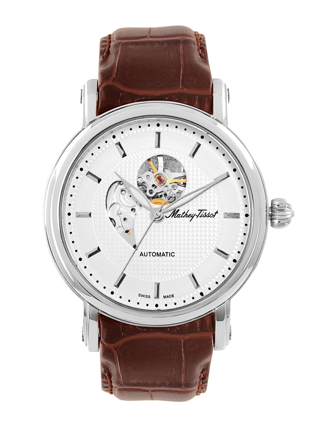 

Mathey-Tissot Men Silver-Toned Swiss-Made Skeleton Auto Analogue Watch H7051AI