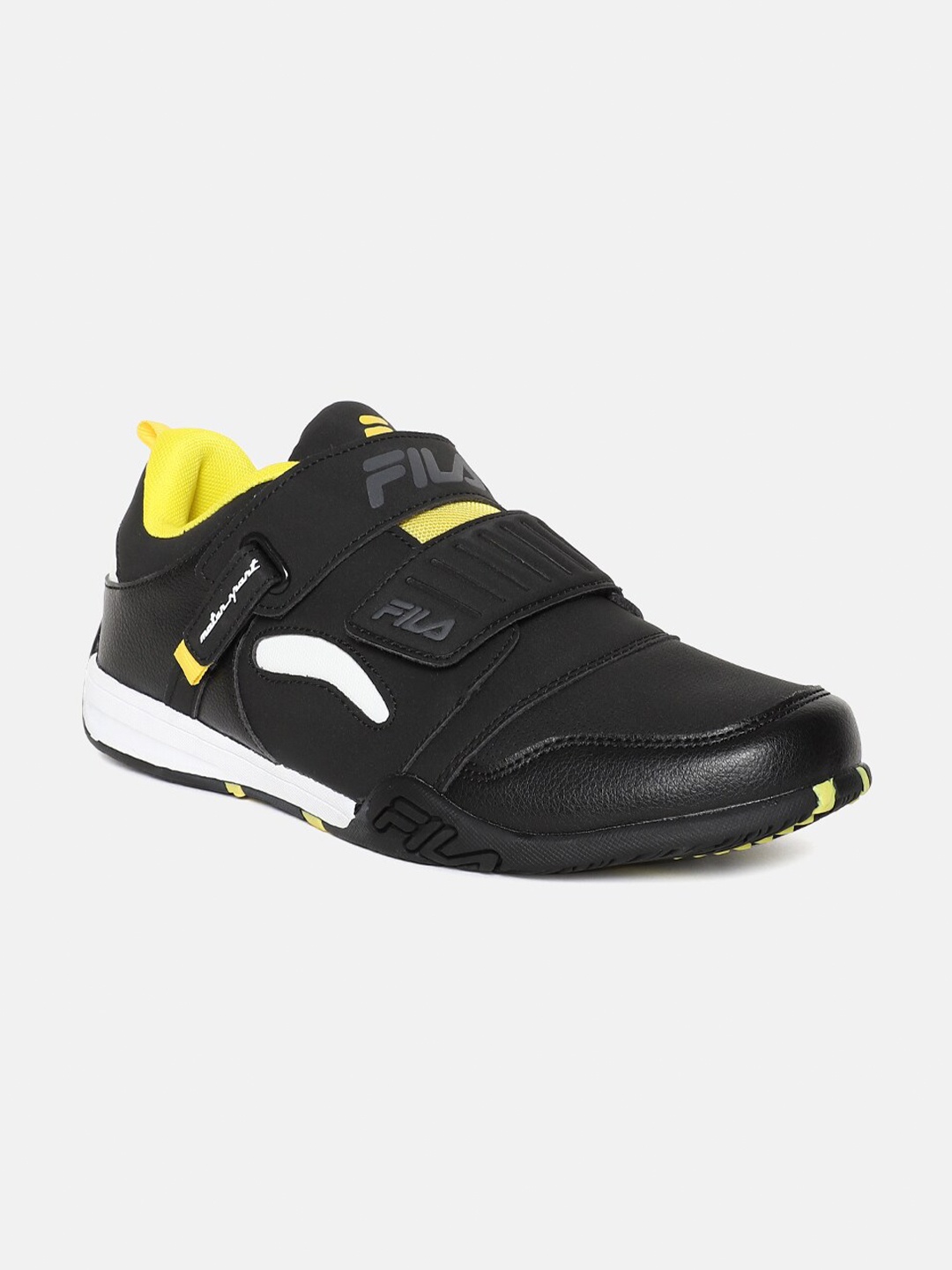 

FILA Men Black & Yellow PU Running Shoes
