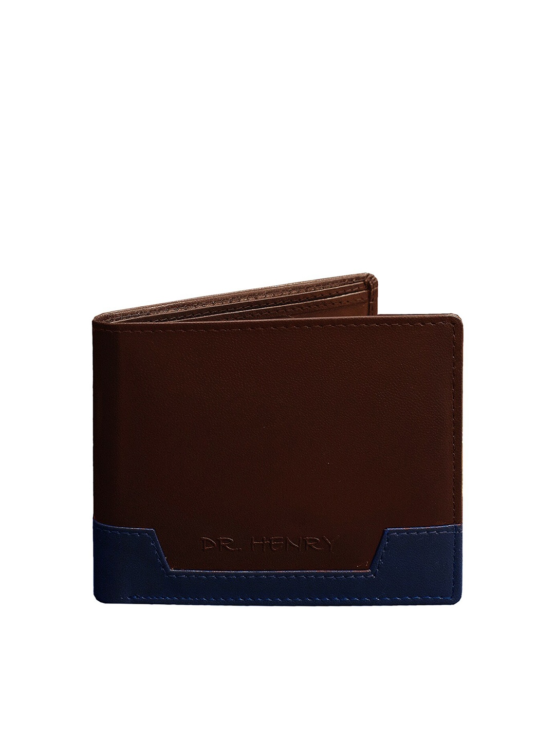 

DR. HENRY Men Brown & Navy Blue Colourblocked Genuine Leather Two Fold Wallet