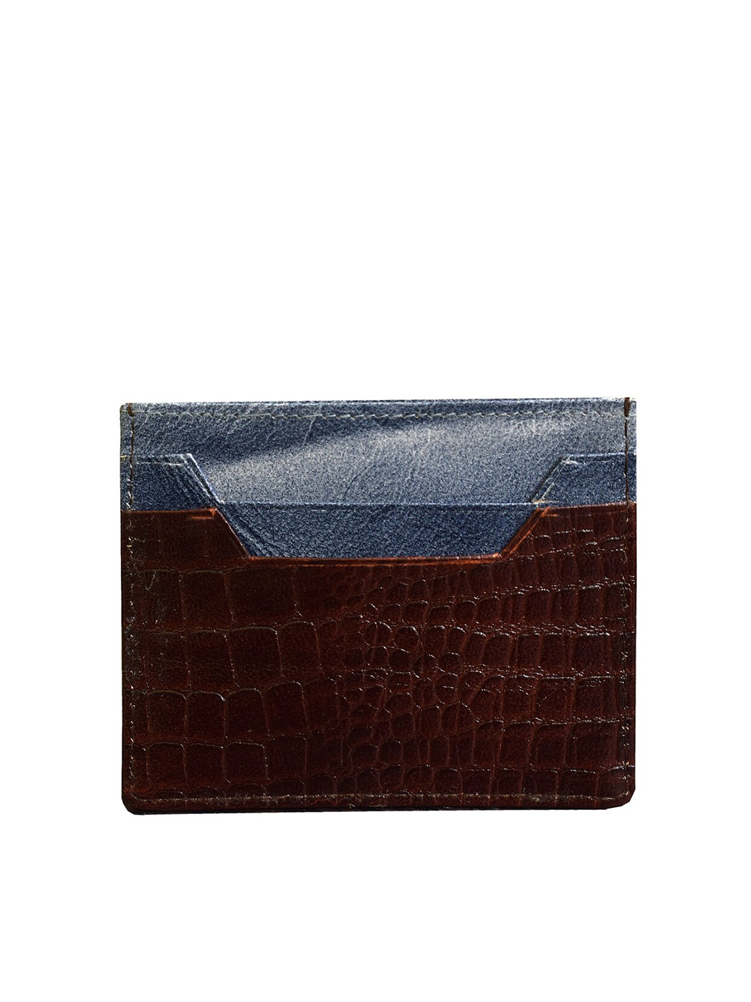 

DR. HENRY Unisex Brown & Blue Genuine Leather Textured Card Holder