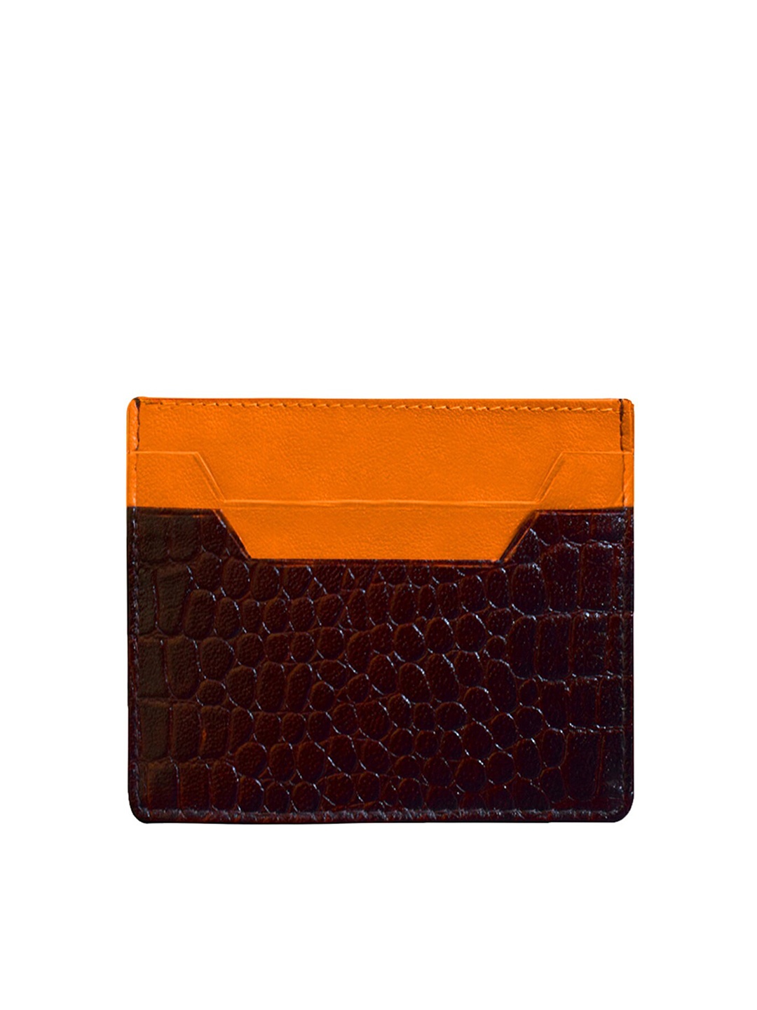 

DR. HENRY Unisex Brown & Orange Textured Genuine Leather Card Holder