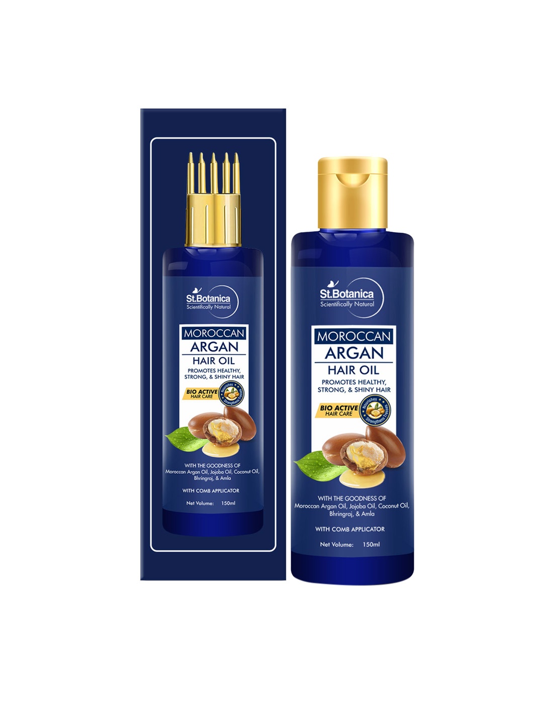

StBotanica Pack Of 2 Moroccan Argan Hair Oil With Comb Applicator 150 ml, Blue