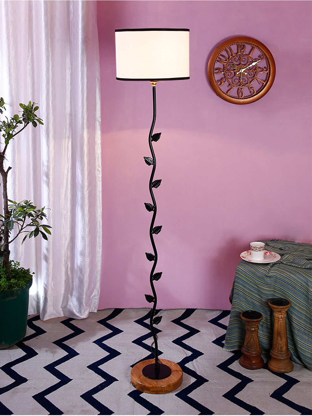 

Devansh White & Black Solid Traditional Club Lamp with Shade