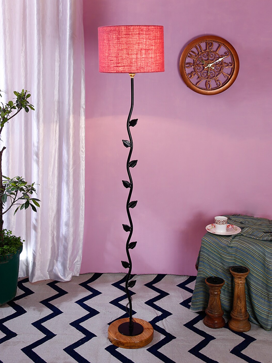 

Devansh Pink & Black Solid Traditional Club Lamp with Shade