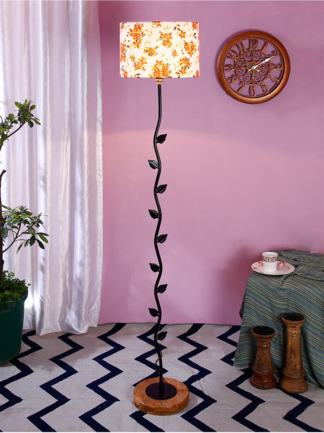 

Devansh Orange & Green Printed Cotton Shade Leaf Club Lamp