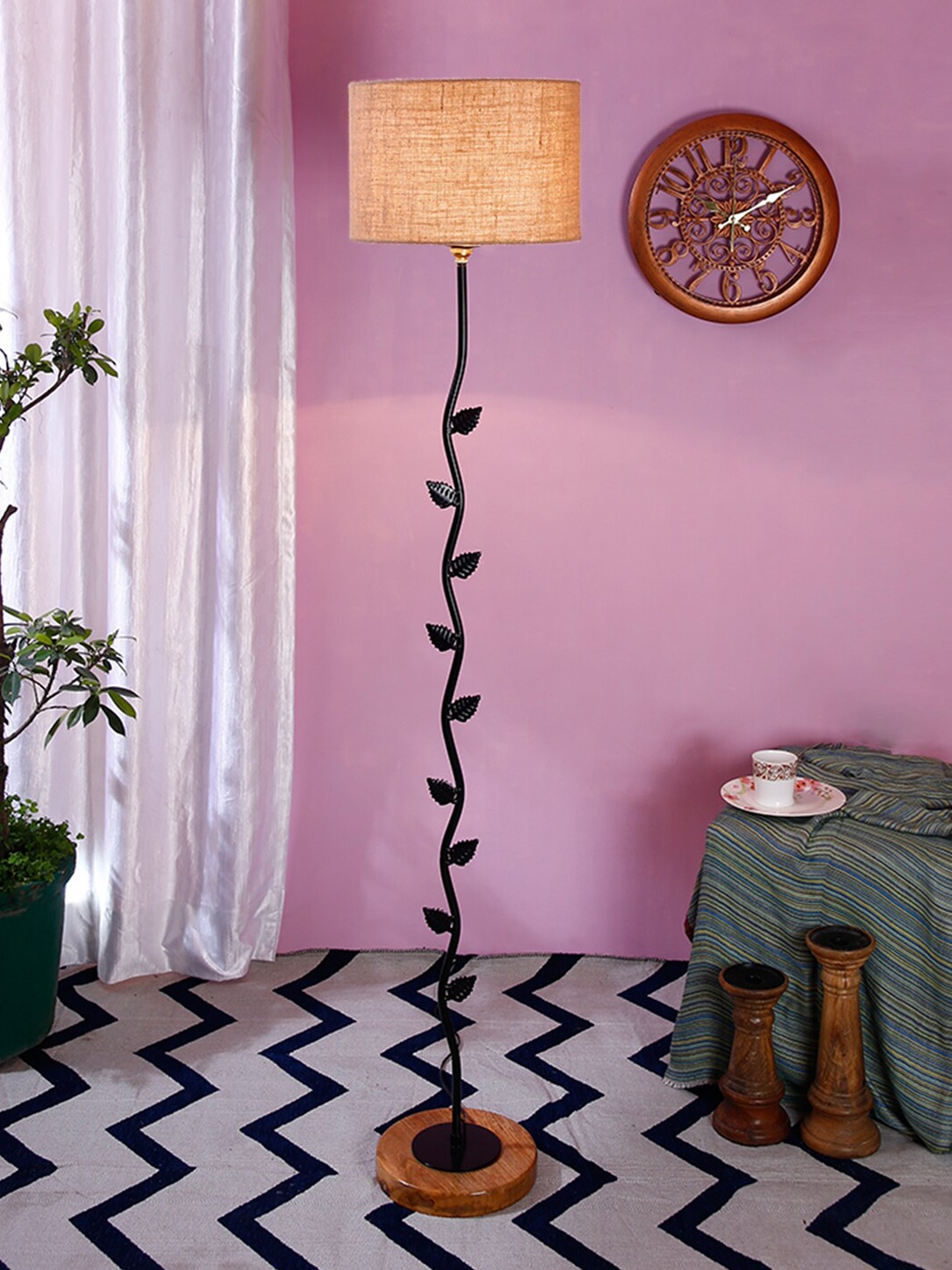

Devansh Beige & Black Self Design Traditional Club Lamp with Shade