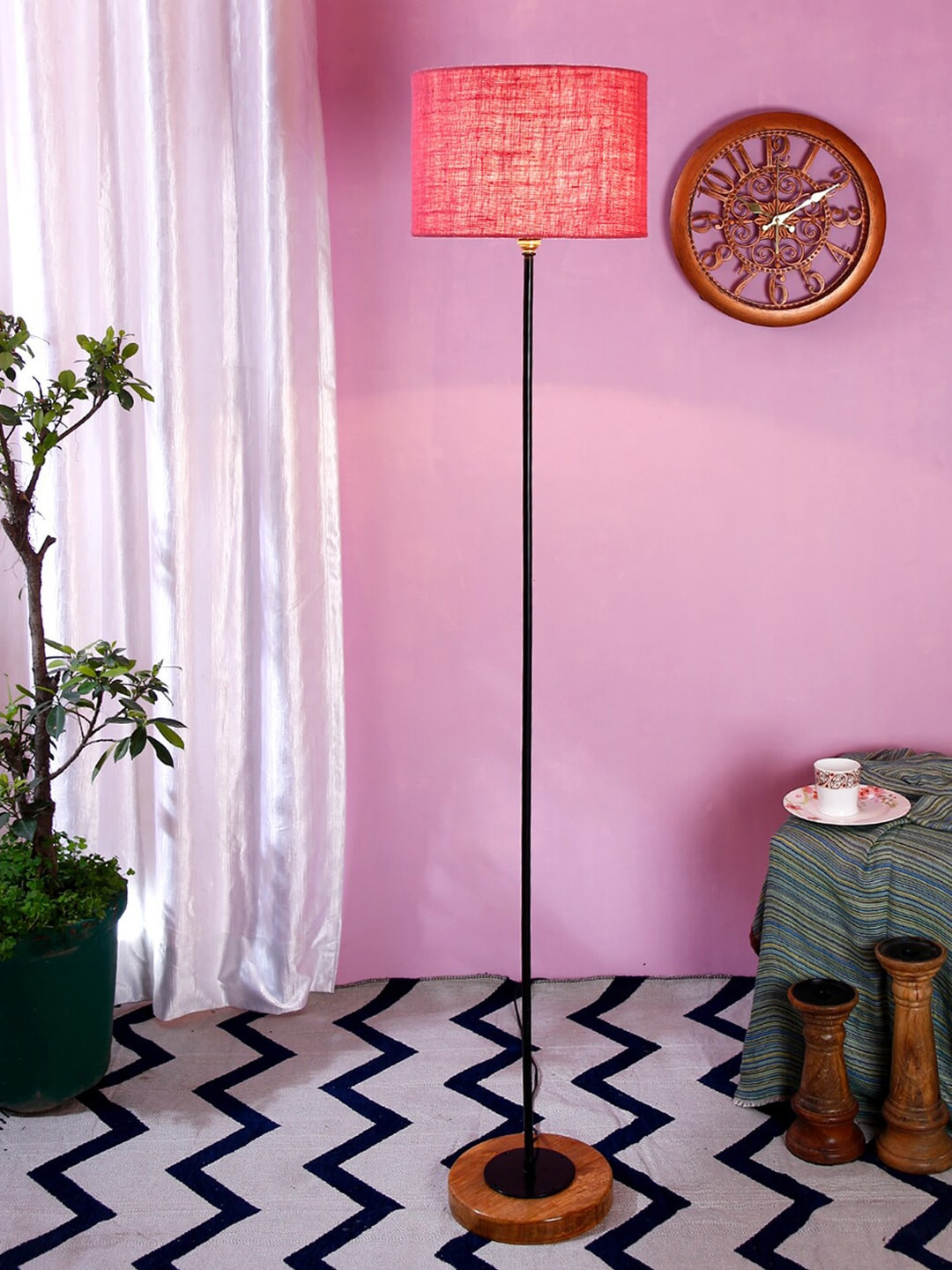 

Devansh Pink & Black Solid Traditional Club Lamp with Shade