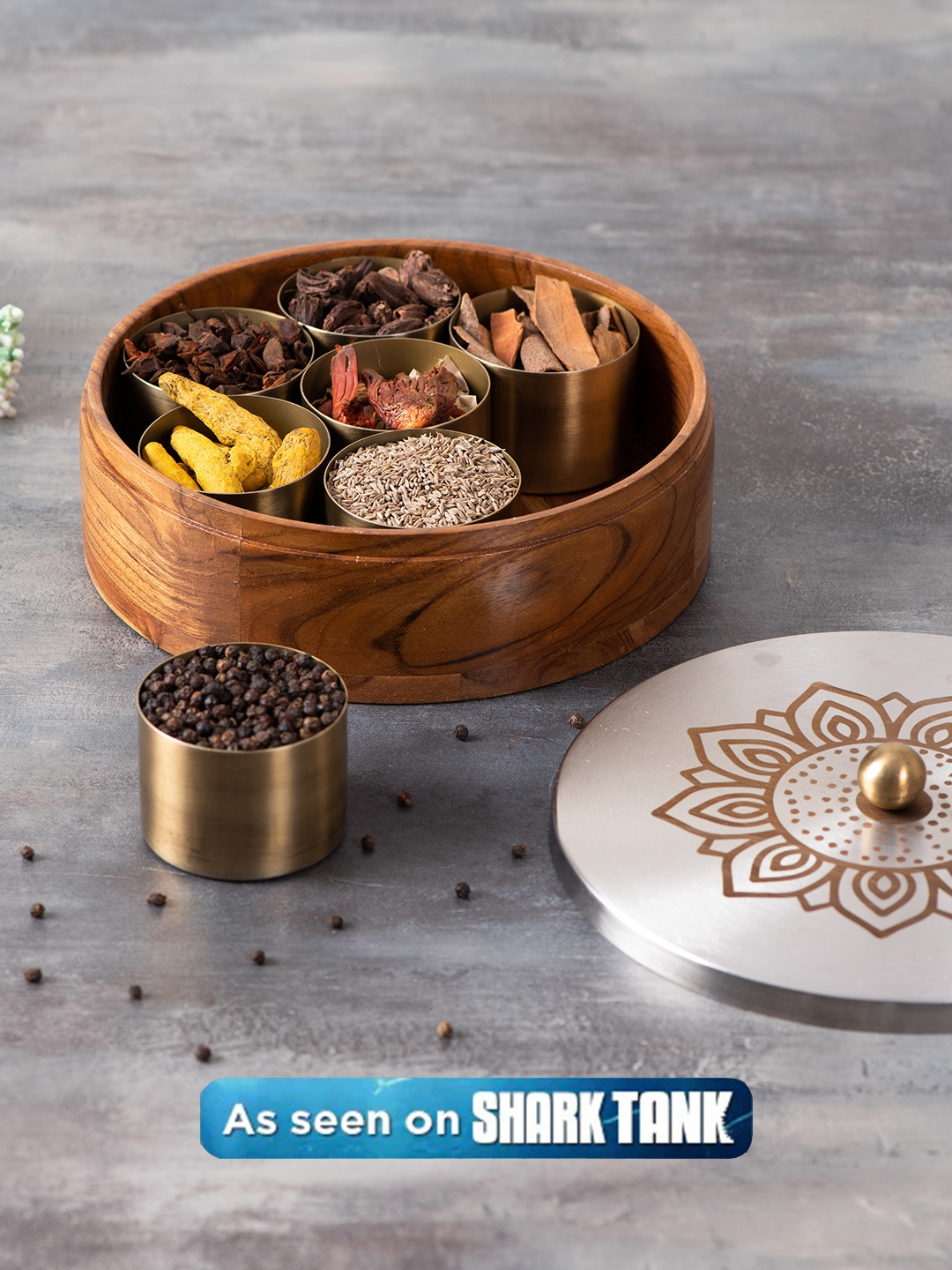 

nestroots Brown & Silver-Toned Masala Box